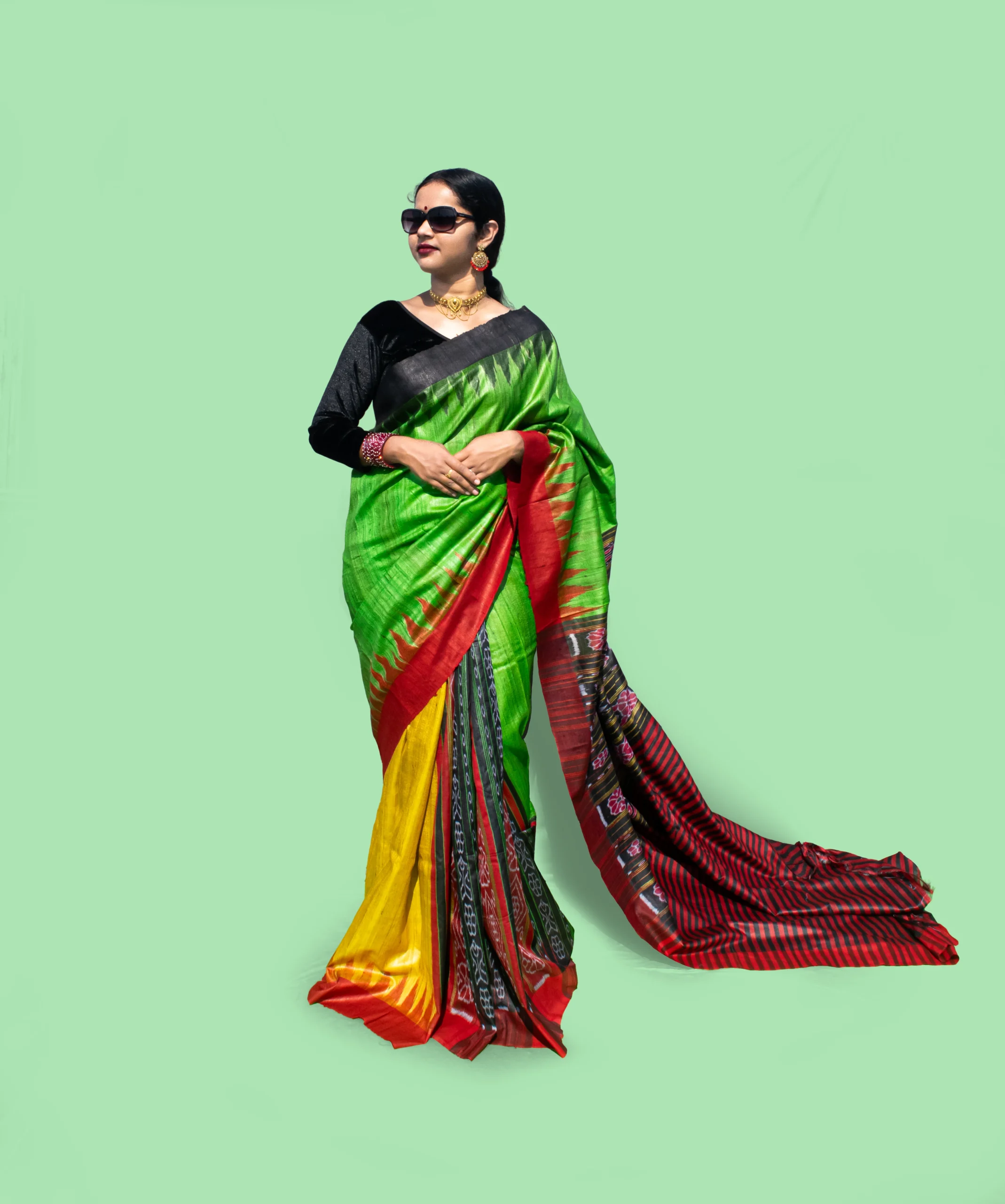 Green Patli Pallu Tussar Silk Saree