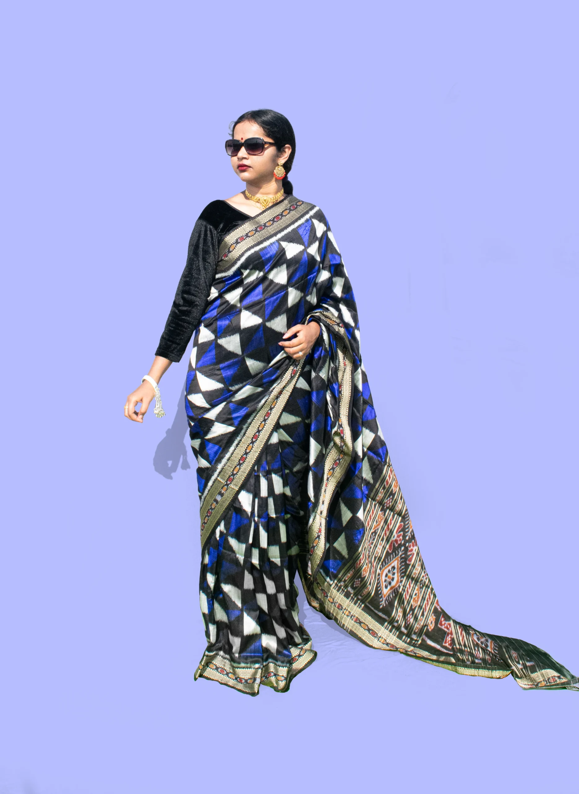 Navy Blue Triangle Khandua Pata Saree