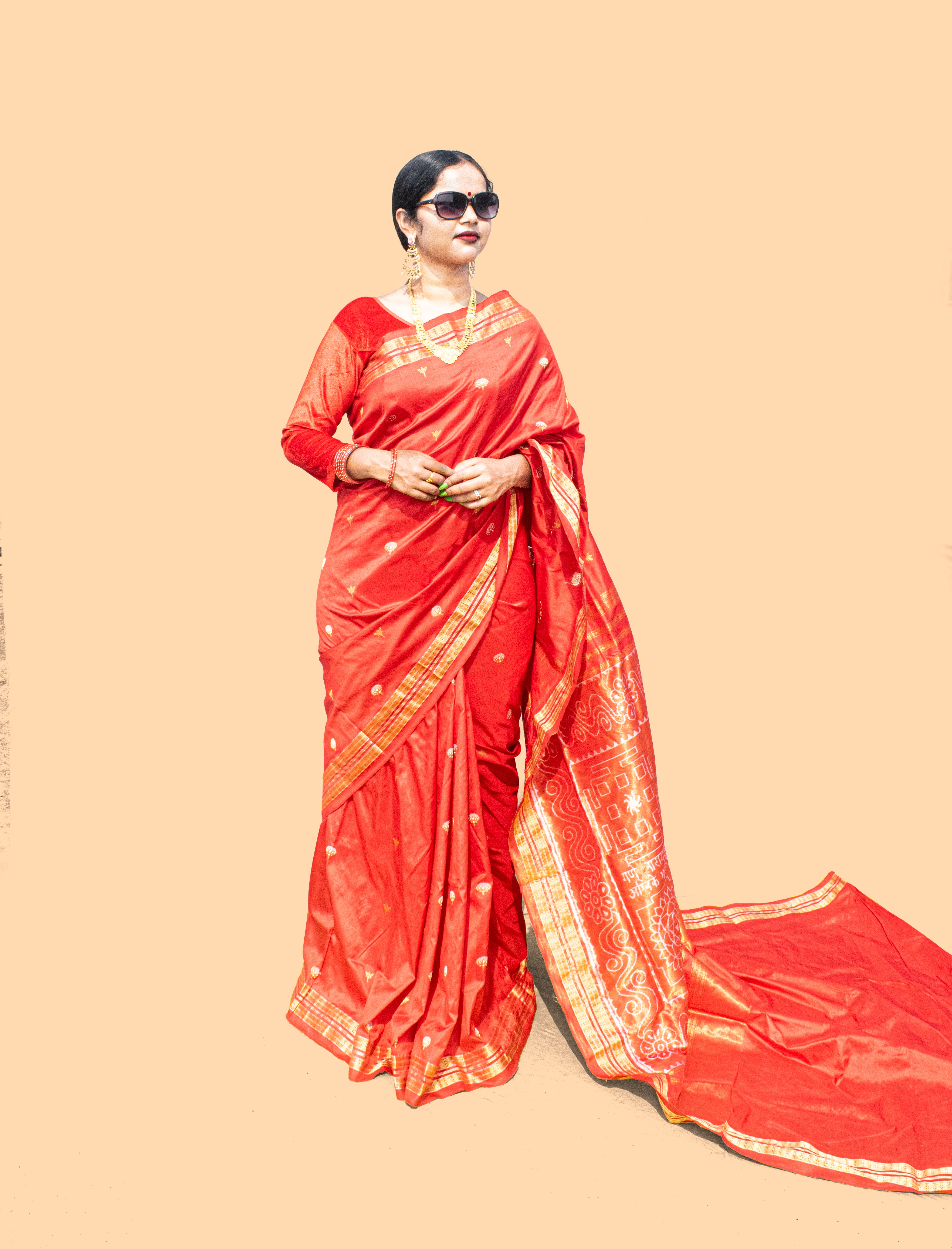Red Gold Sambalpuri Half Tissue Saree