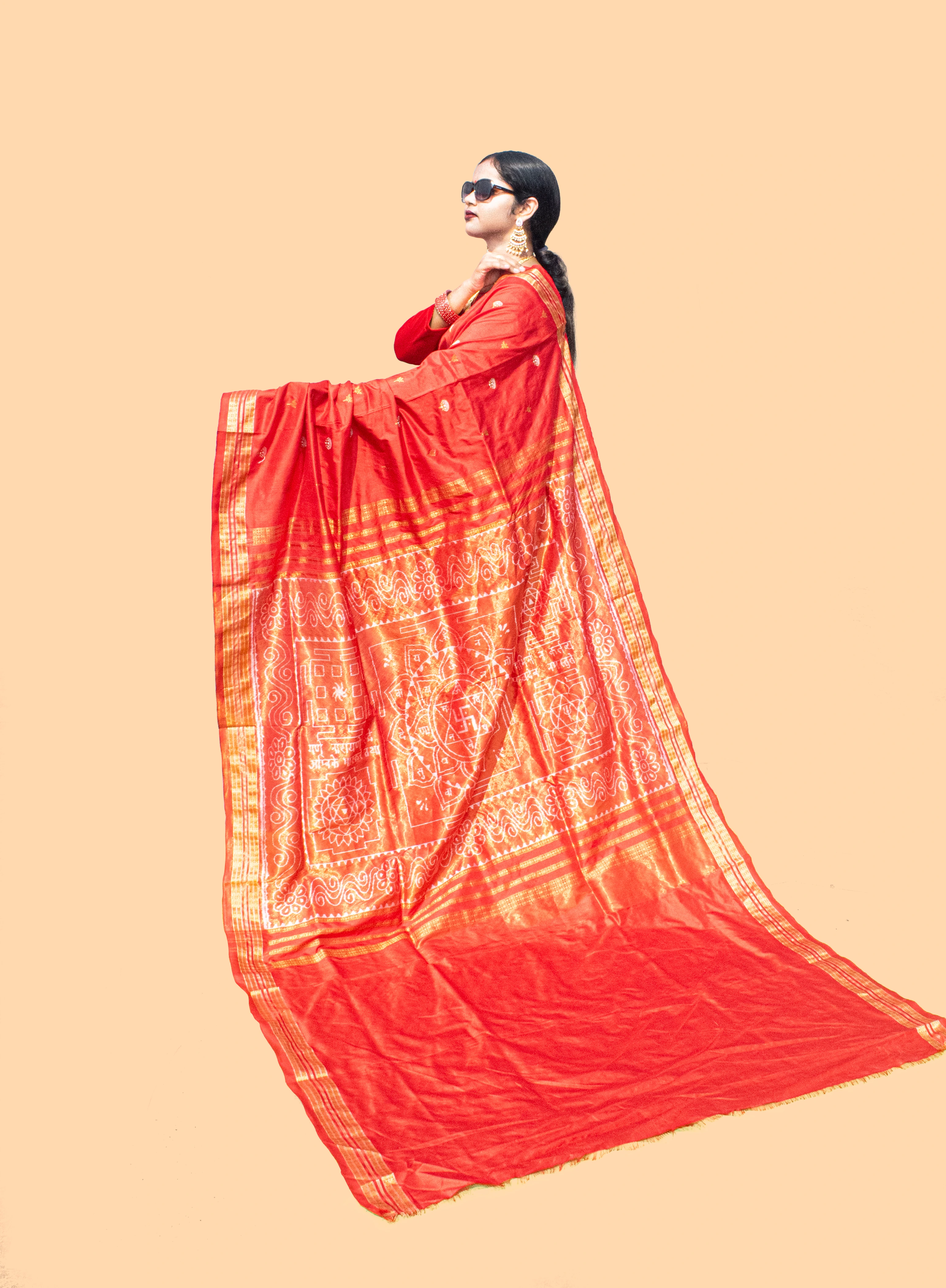 Red Gold Sambalpuri Half Tissue Saree