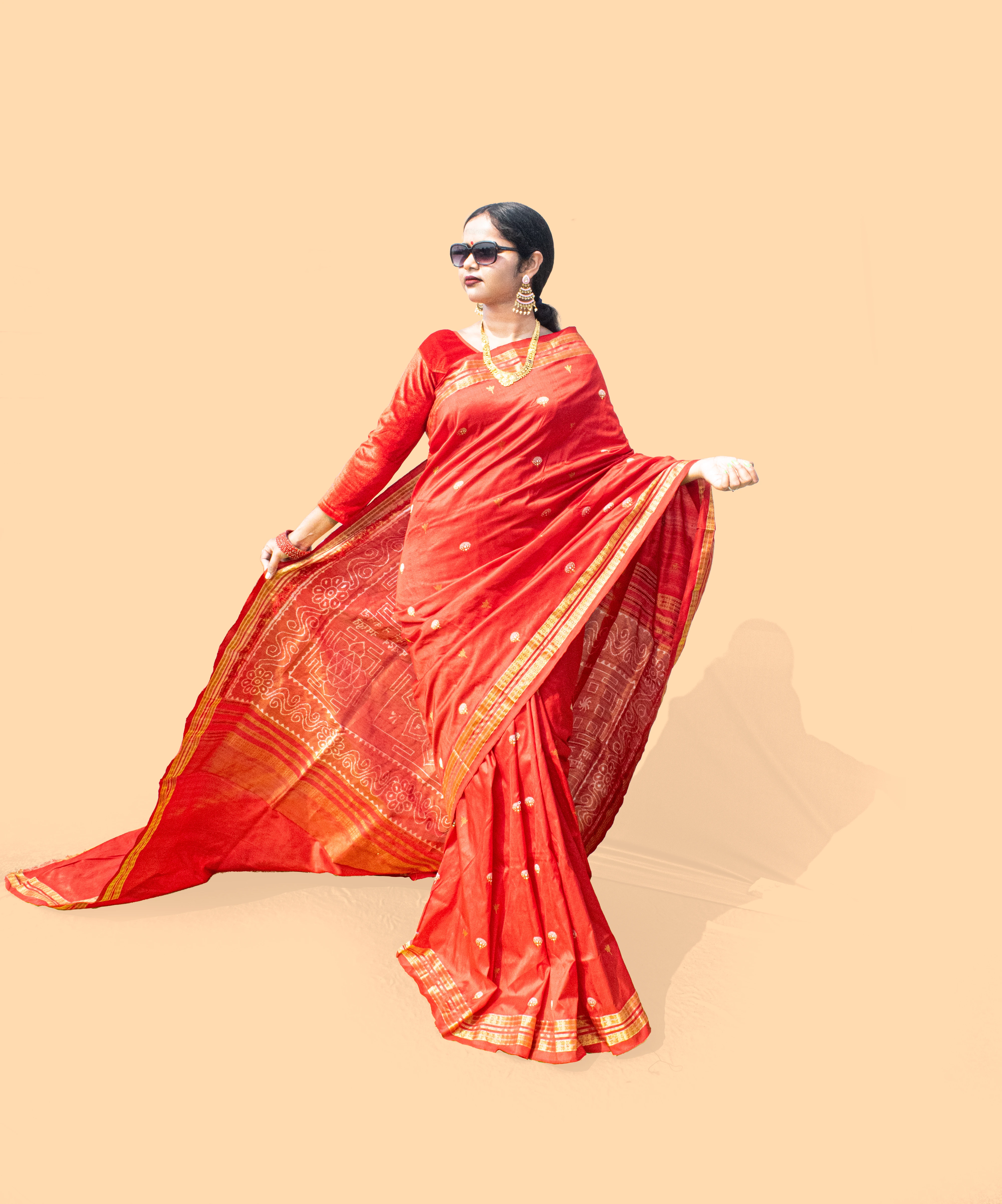 Red Gold Sambalpuri Half Tissue Saree