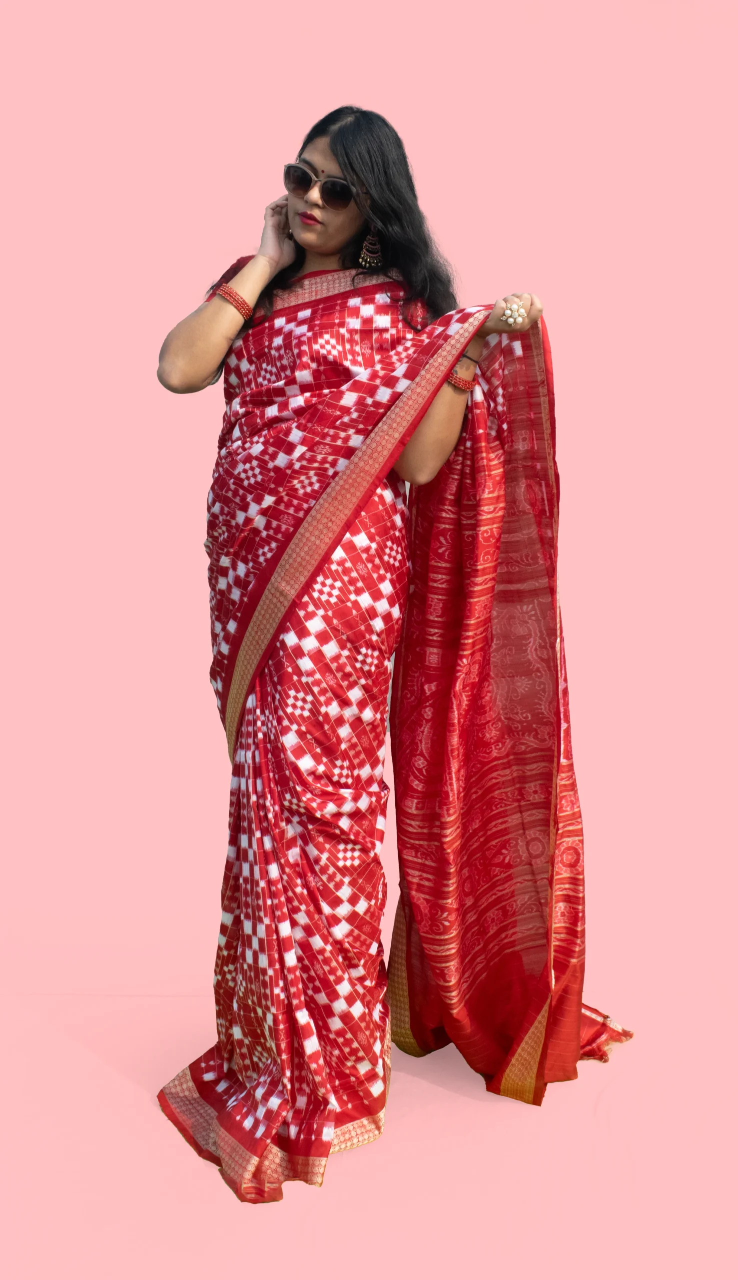Red Pasapali Sambalpuri Pure Pata Saree