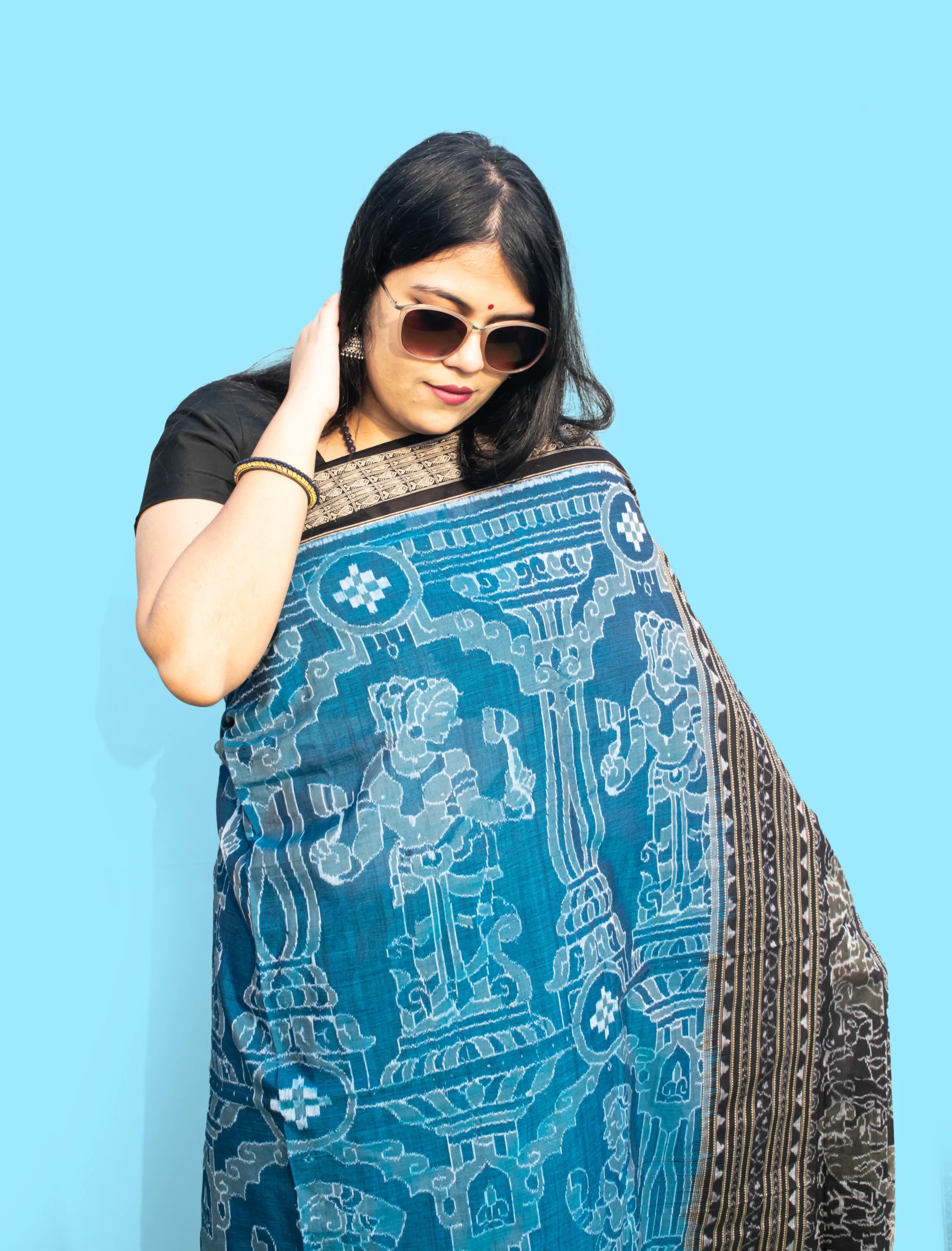 Nartaki Blue Sambalpuri Cotton Saree