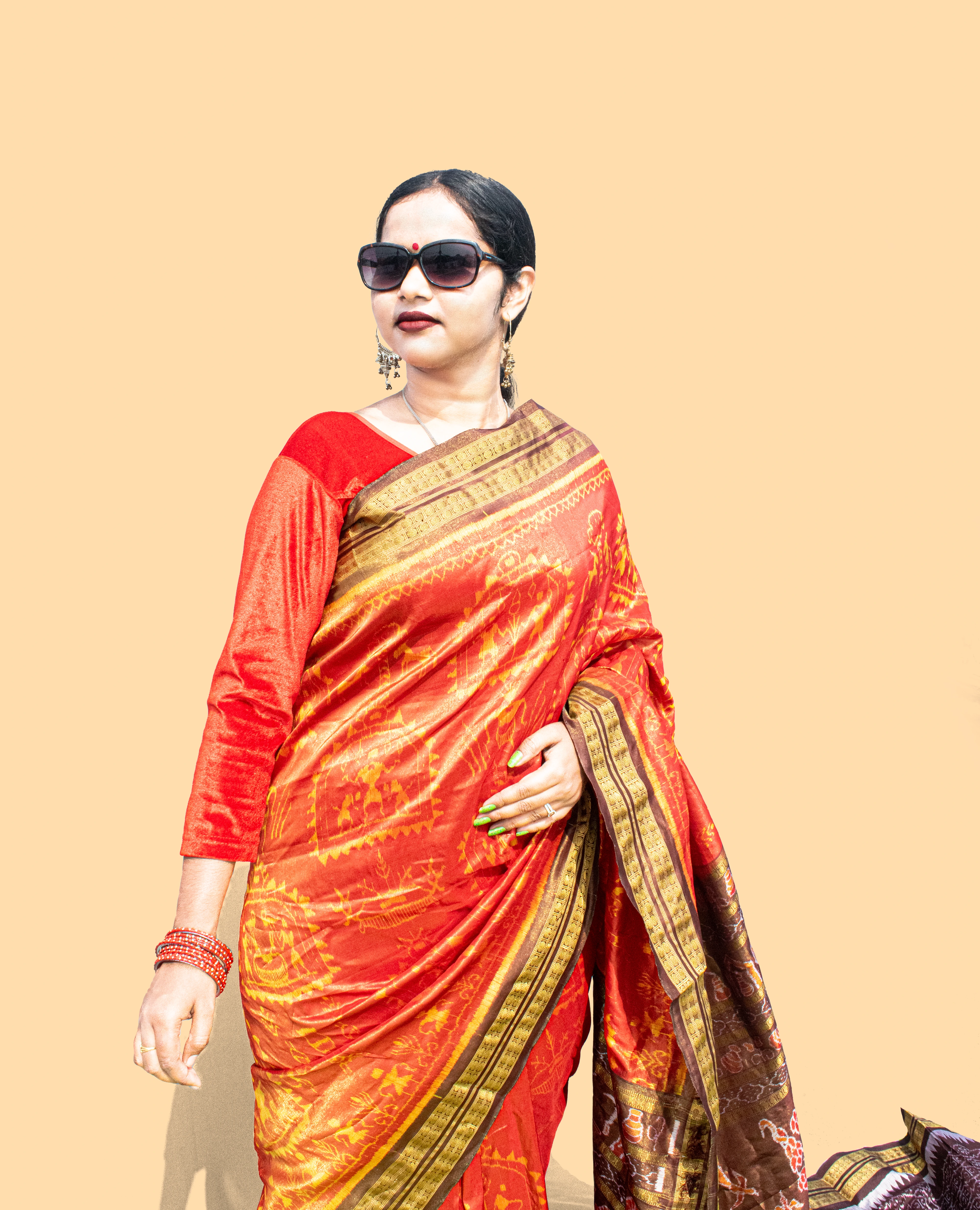 Red Gold Sambalpuri Full Tissue Saree