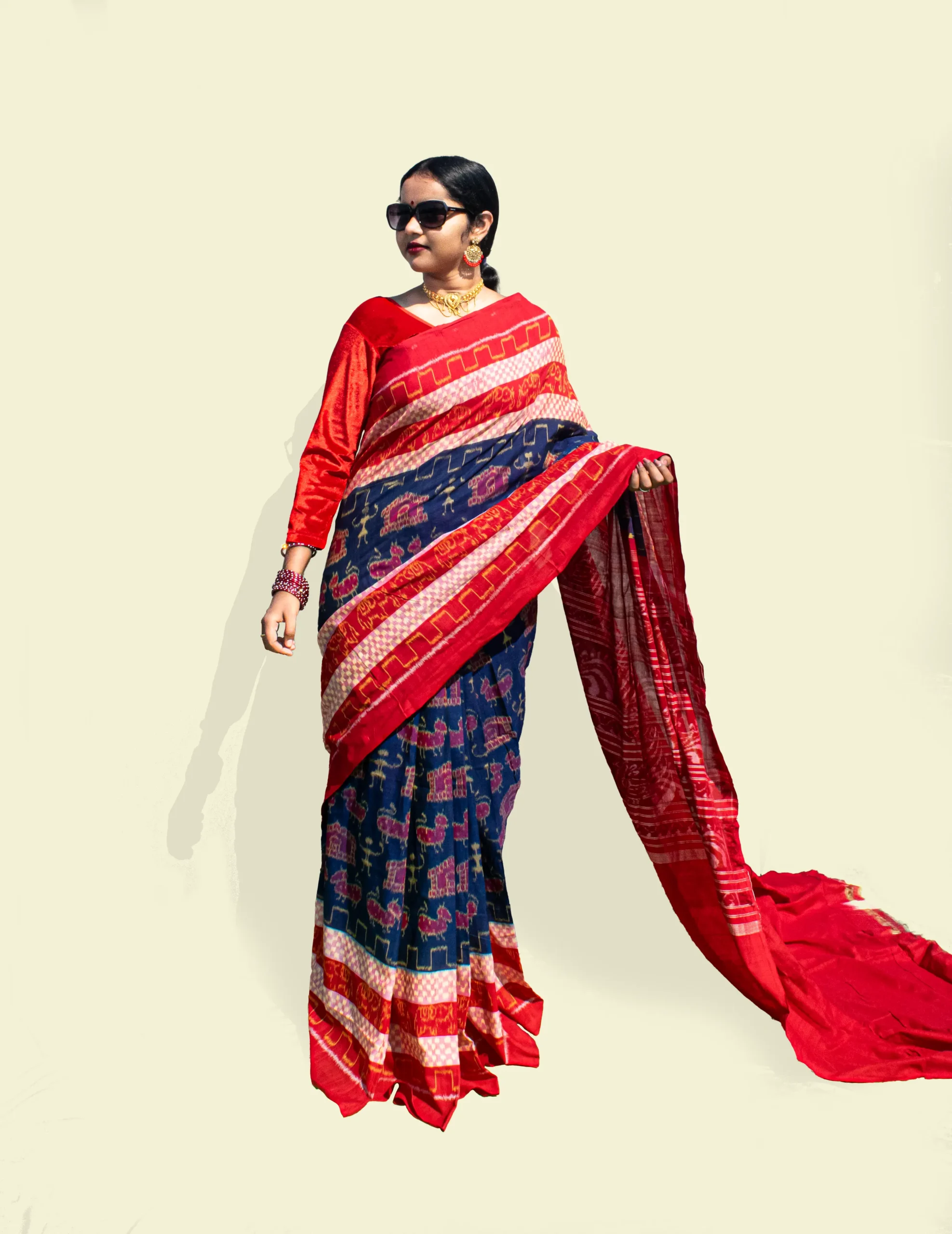 Navy Blue Sambalpuri Cotton Saree