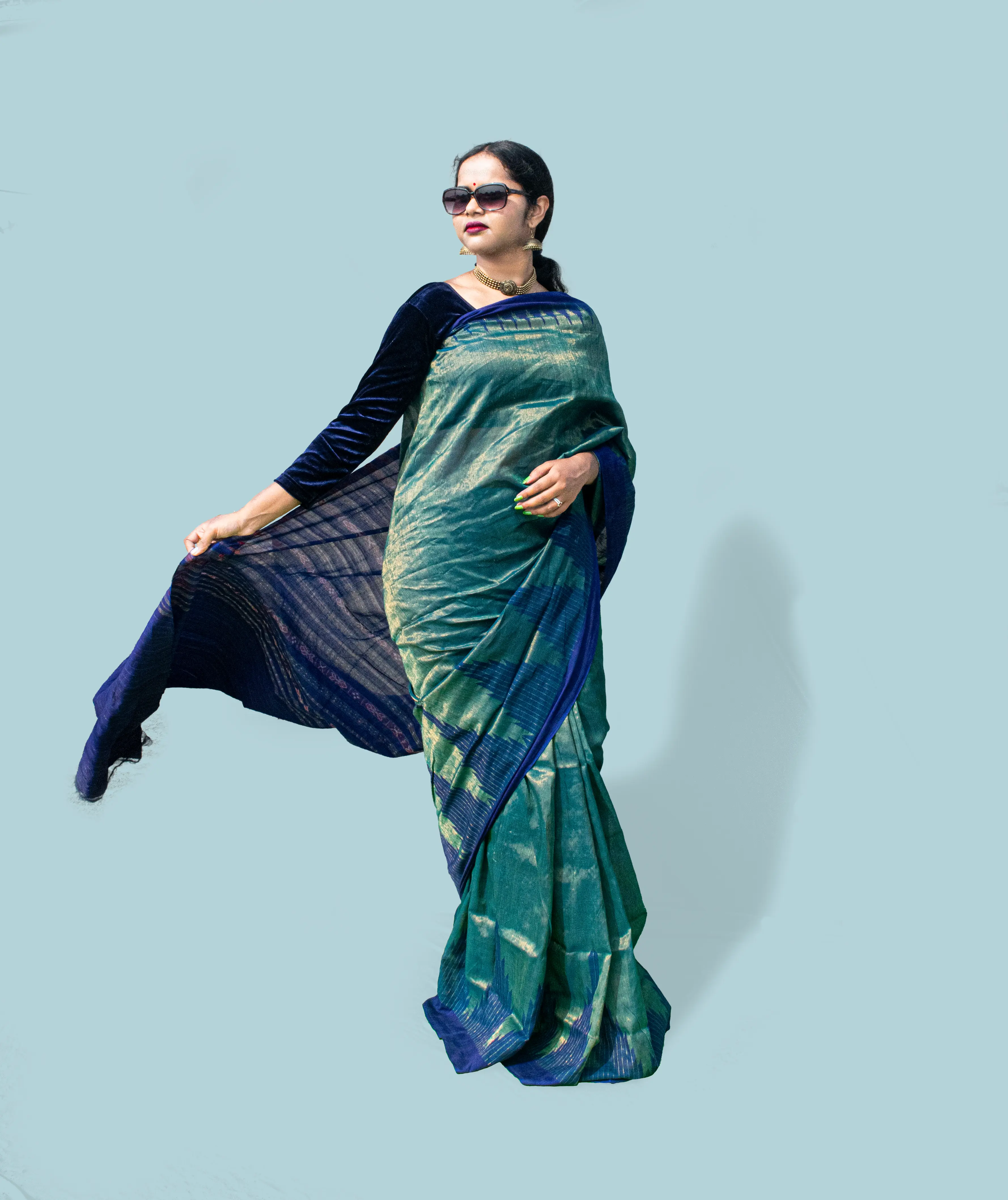 Dark Green Sambalpuri Cotton Tissue Saree