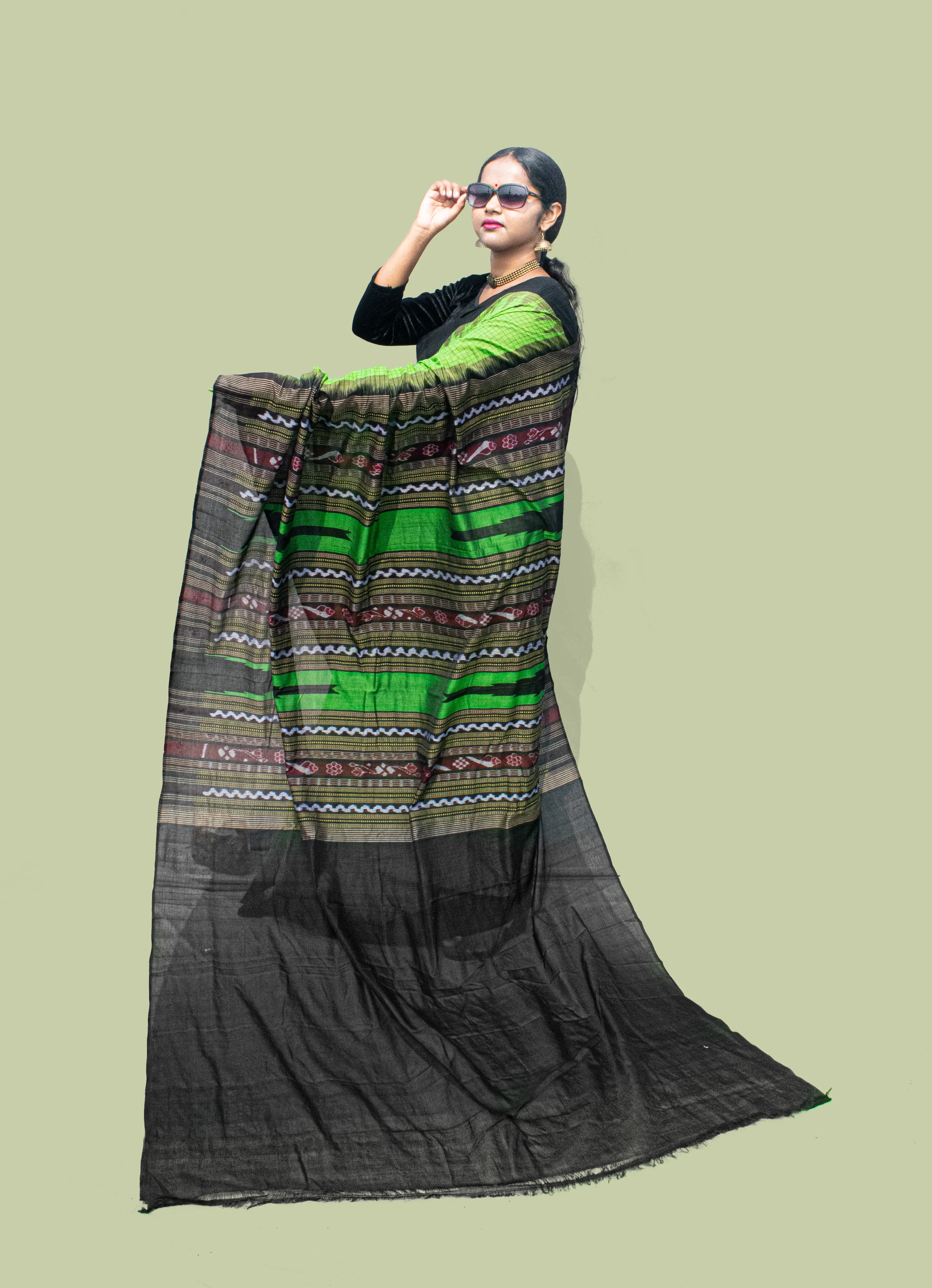 Foda Kumbha Green Sambalpuri Cotton Saree