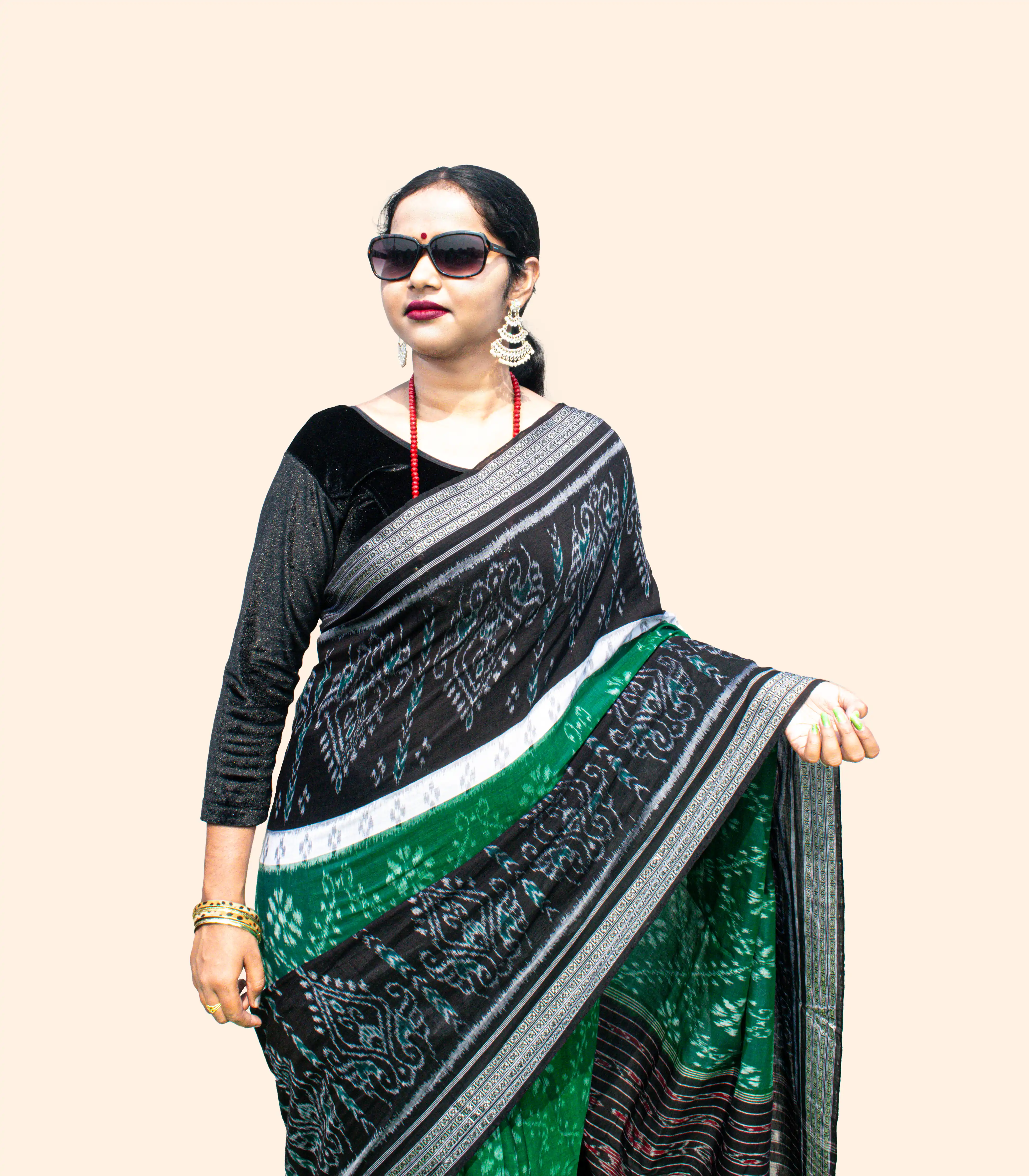 Green Half n Half National Border Khandua Cotton Saree