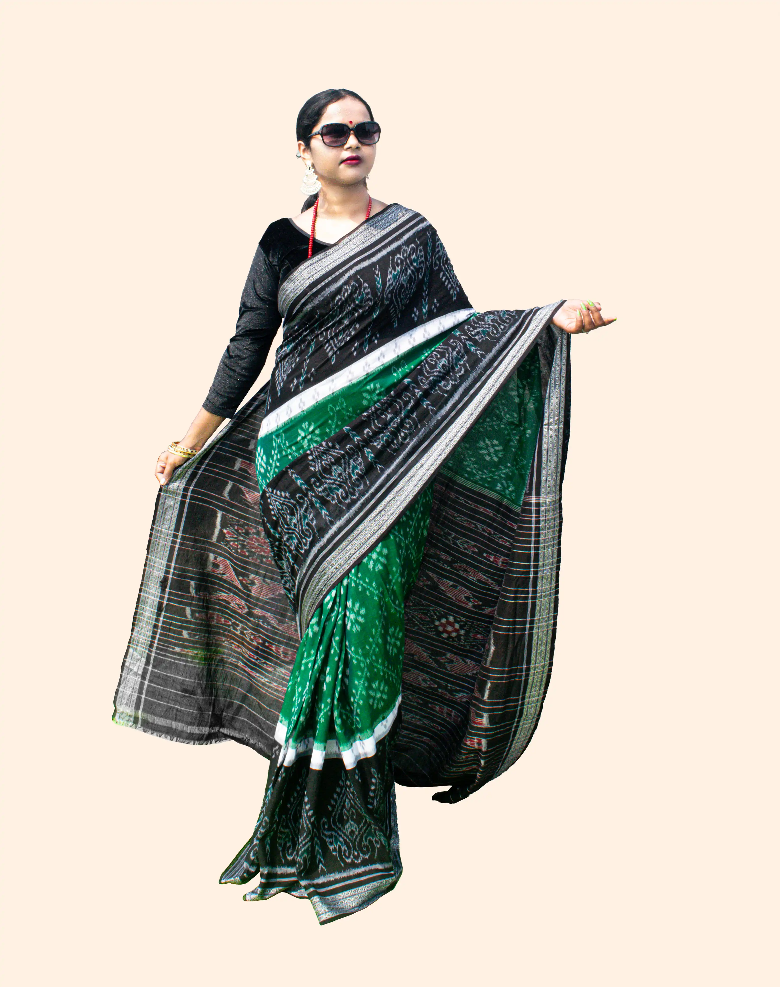 Green Half n Half National Border Khandua Cotton Saree