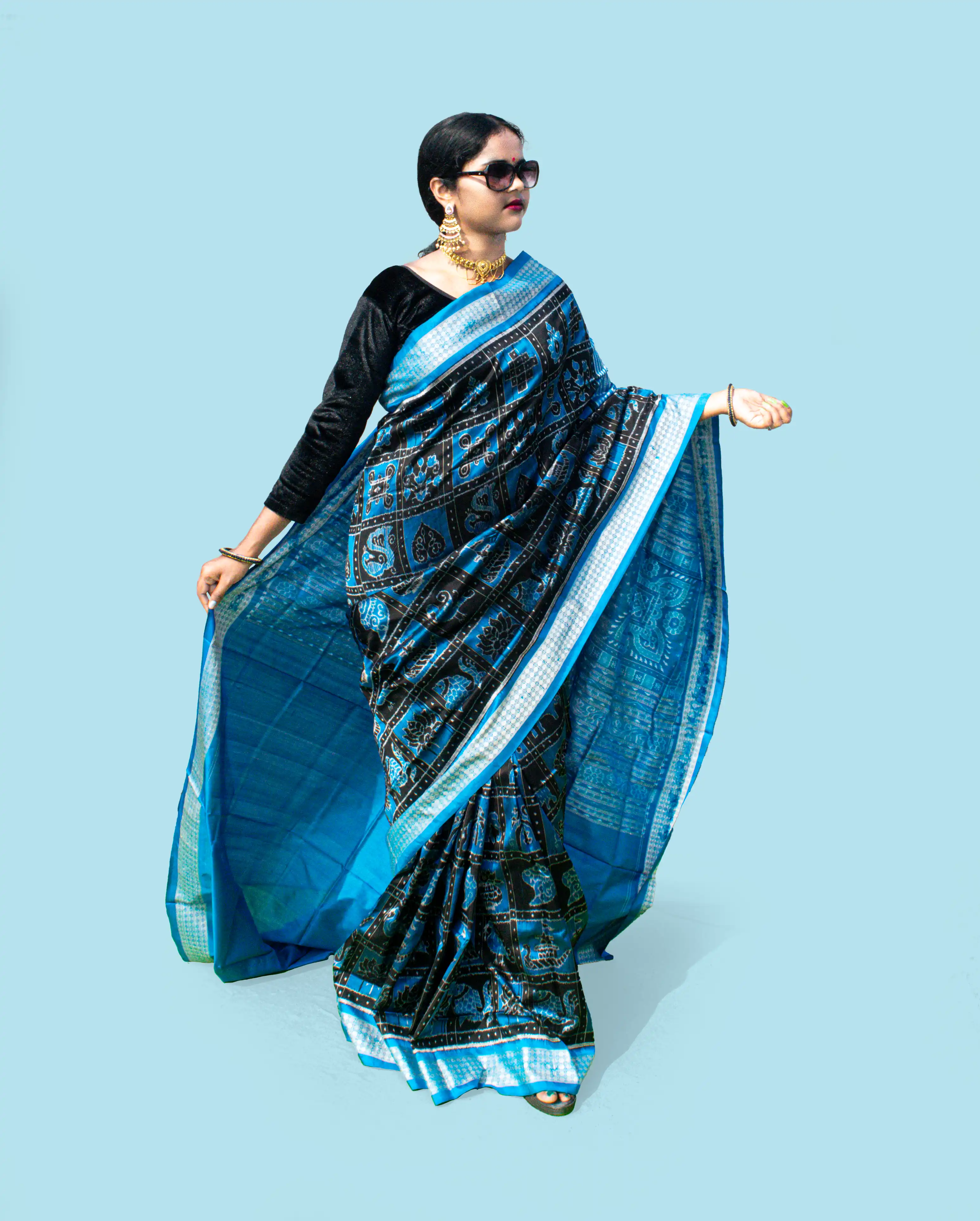 Blue Silver Nabakothi Sambalpuri Pure-Pata Saree