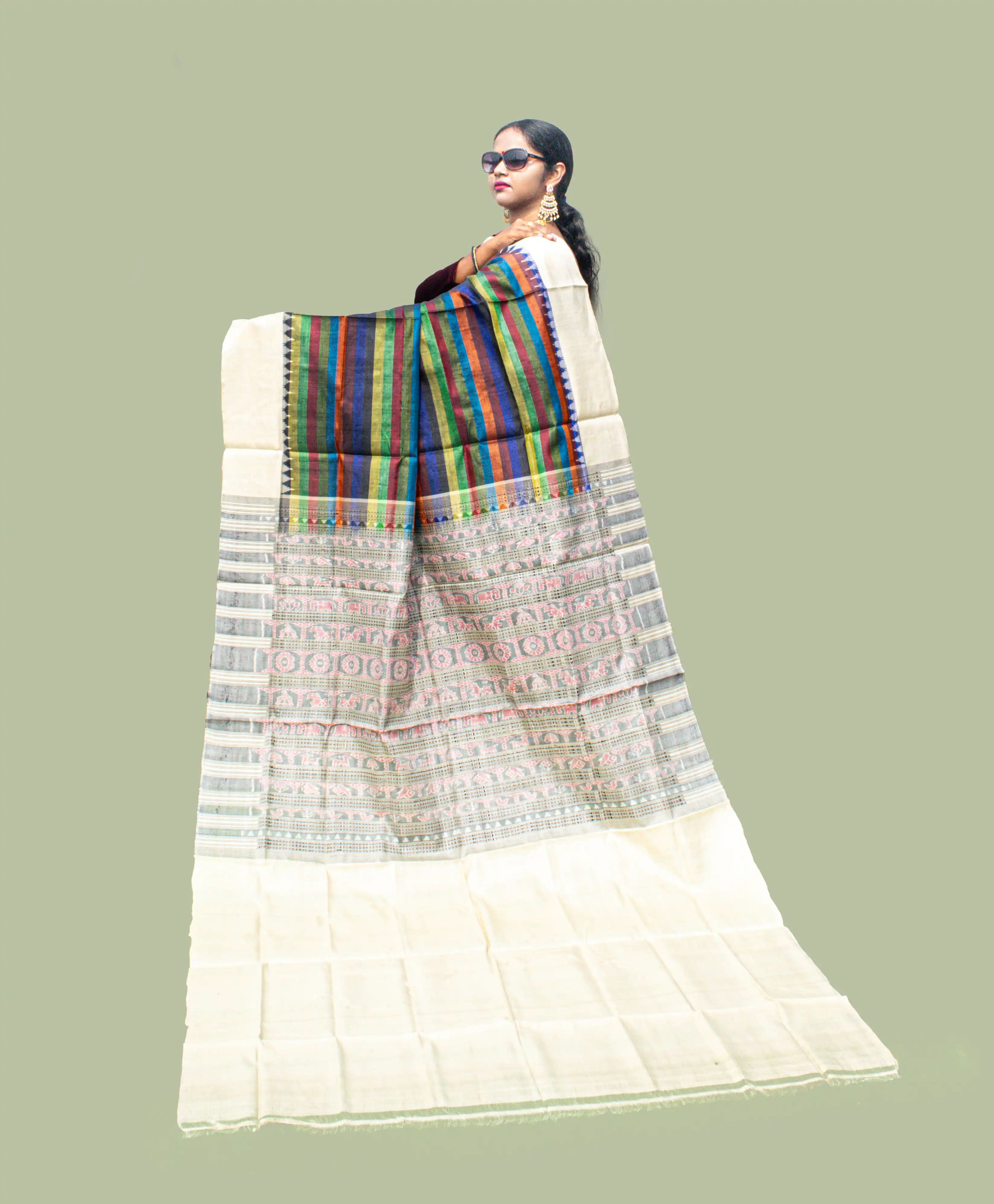 Multicolor Tussar Silk Saree