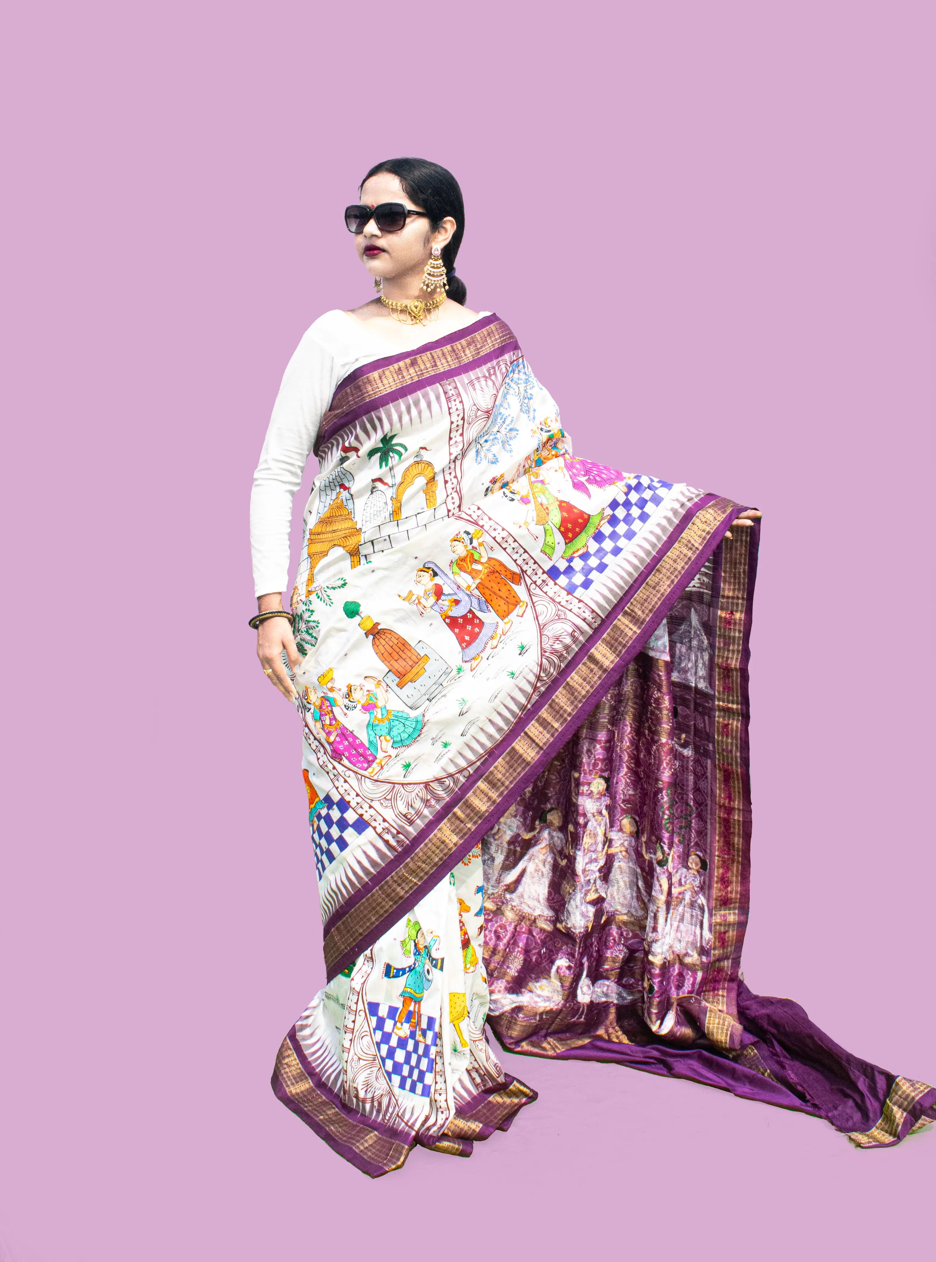 12 Months 13 Festivals Pattachitra Half Tissue Saree