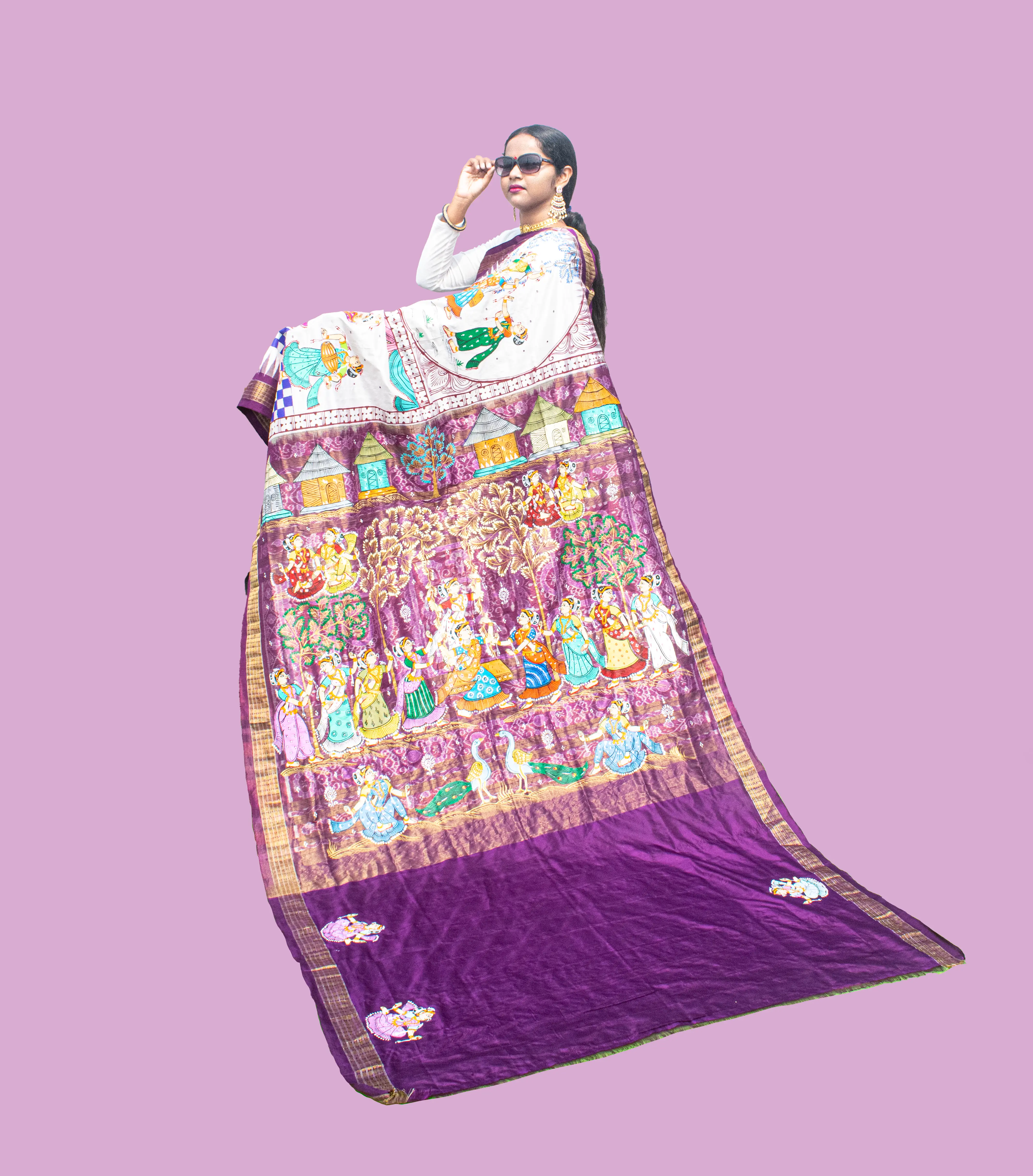 12 Months 13 Festivals Pattachitra Half Tissue Saree