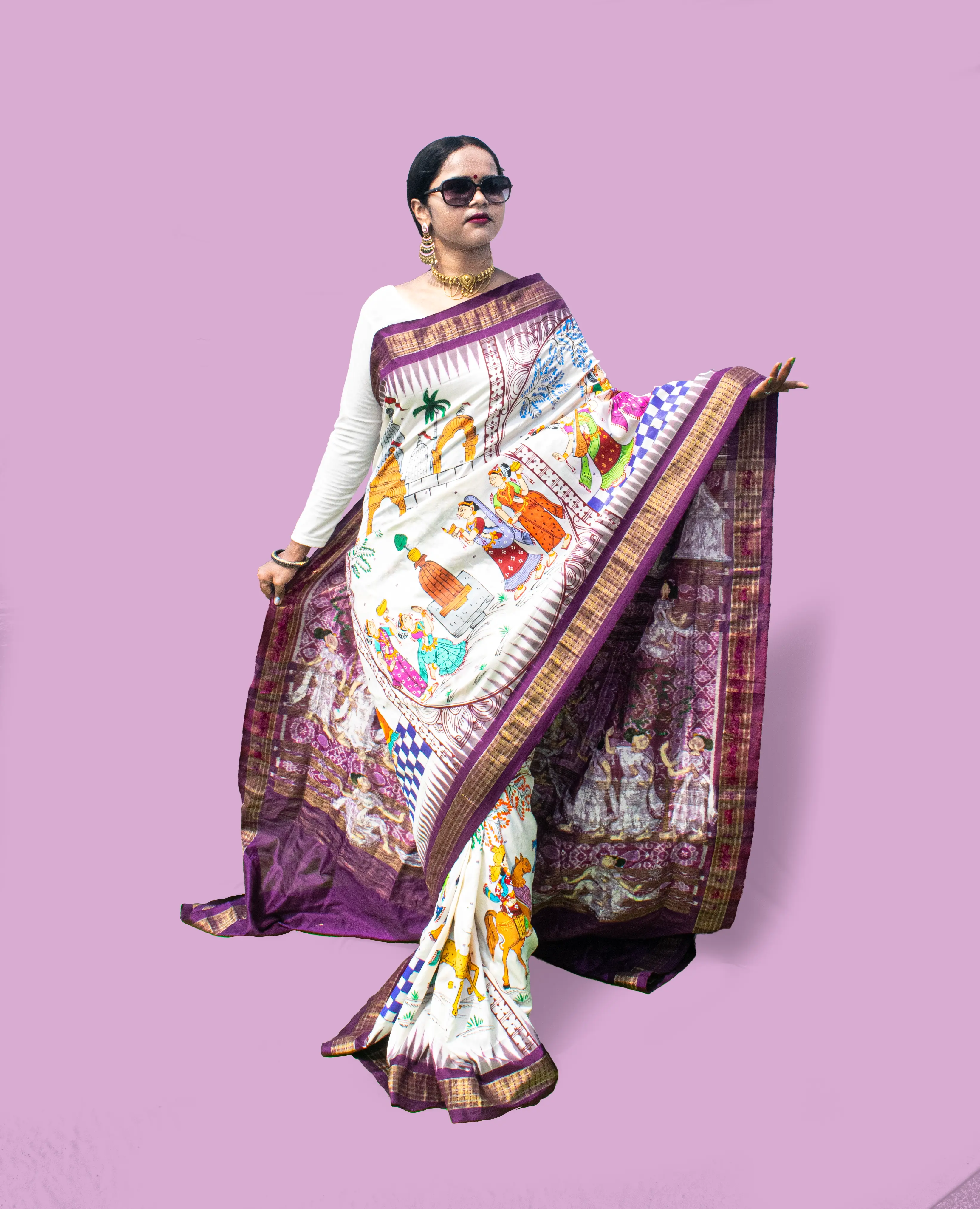 12 Months 13 Festivals Pattachitra Half Tissue Saree