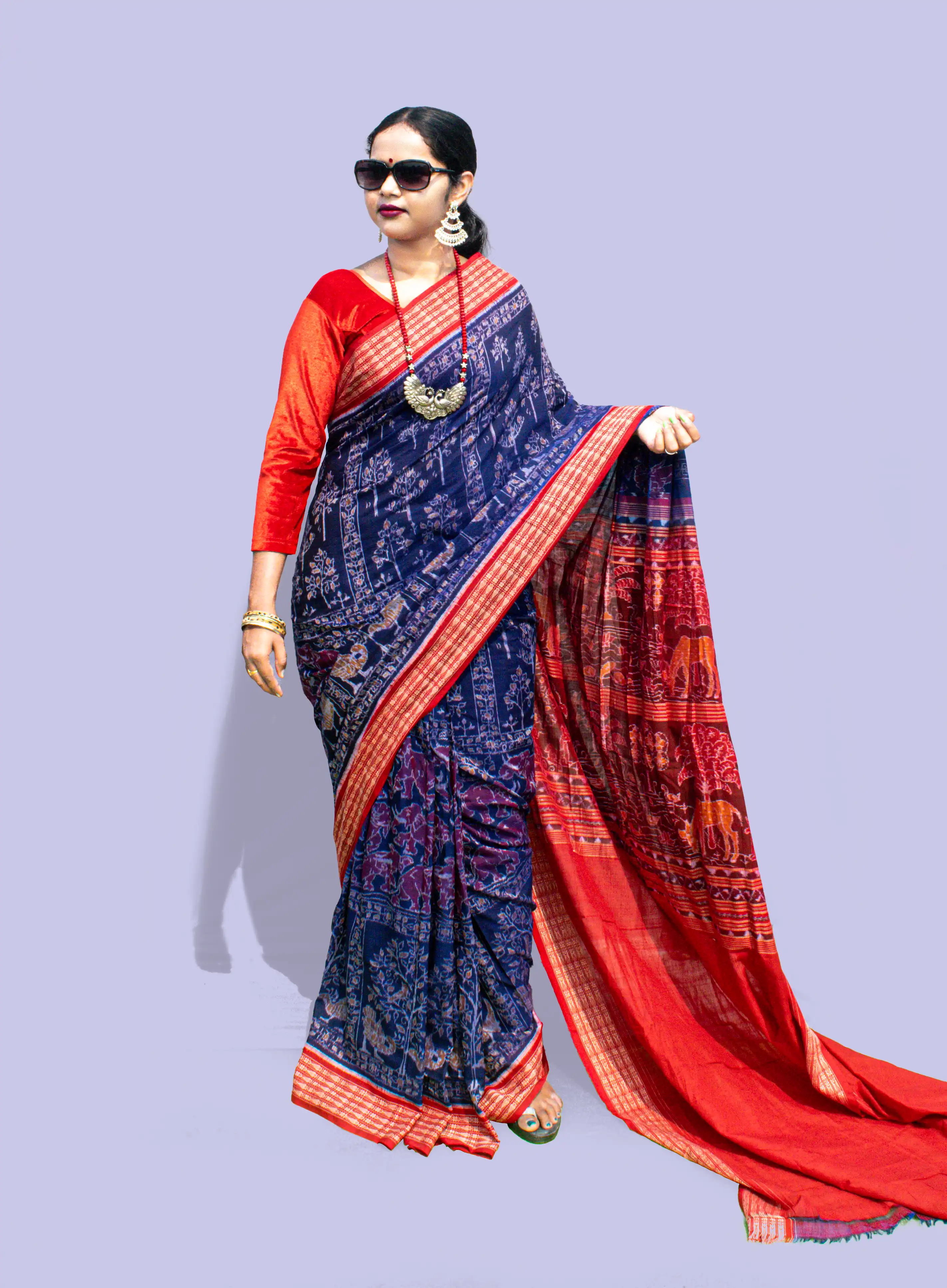 Elephant and Tree Bandha Sambalpuri Cotton Saree
