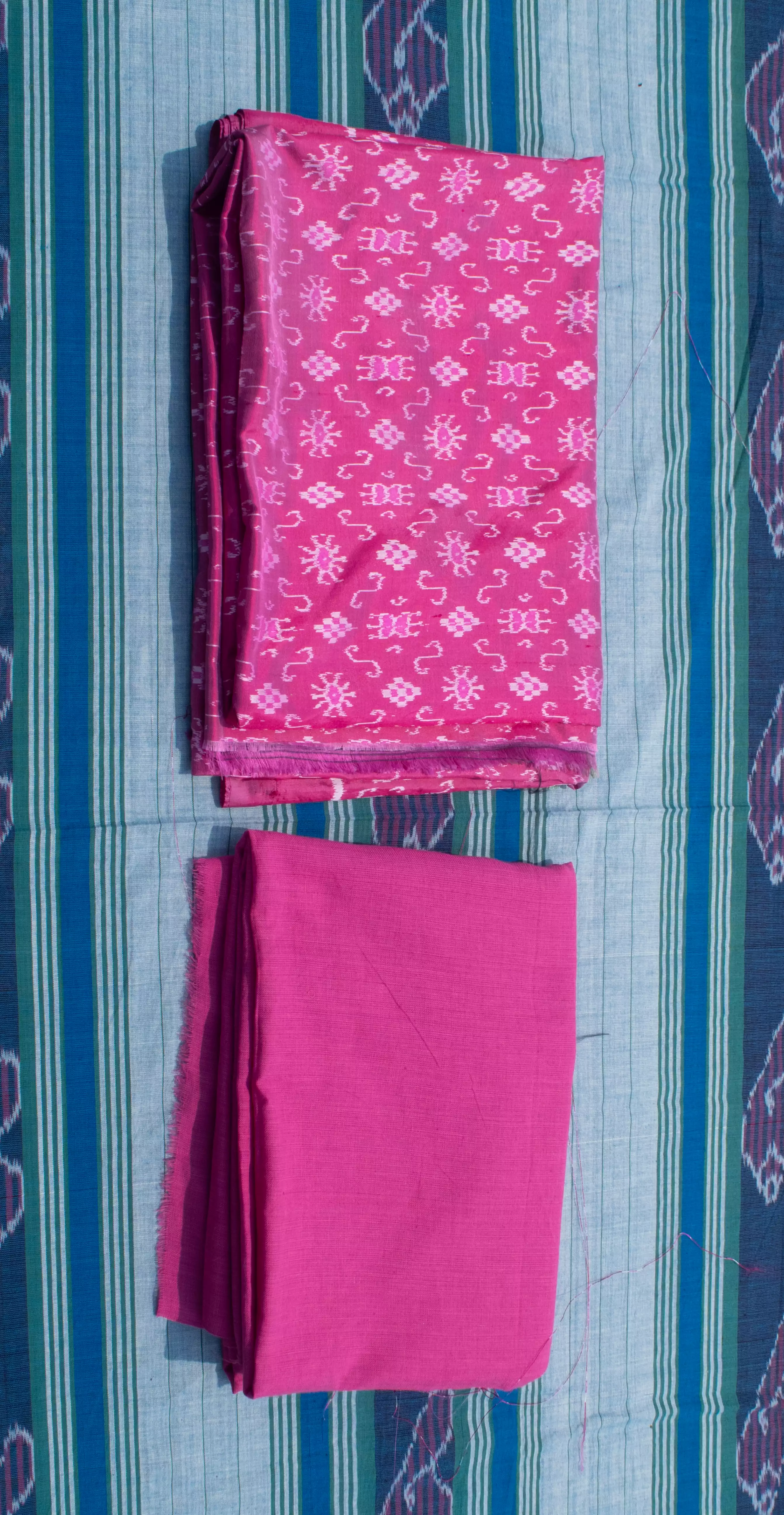 Pink Pasapali Pata Kurti with Pink Cotton Pants Set