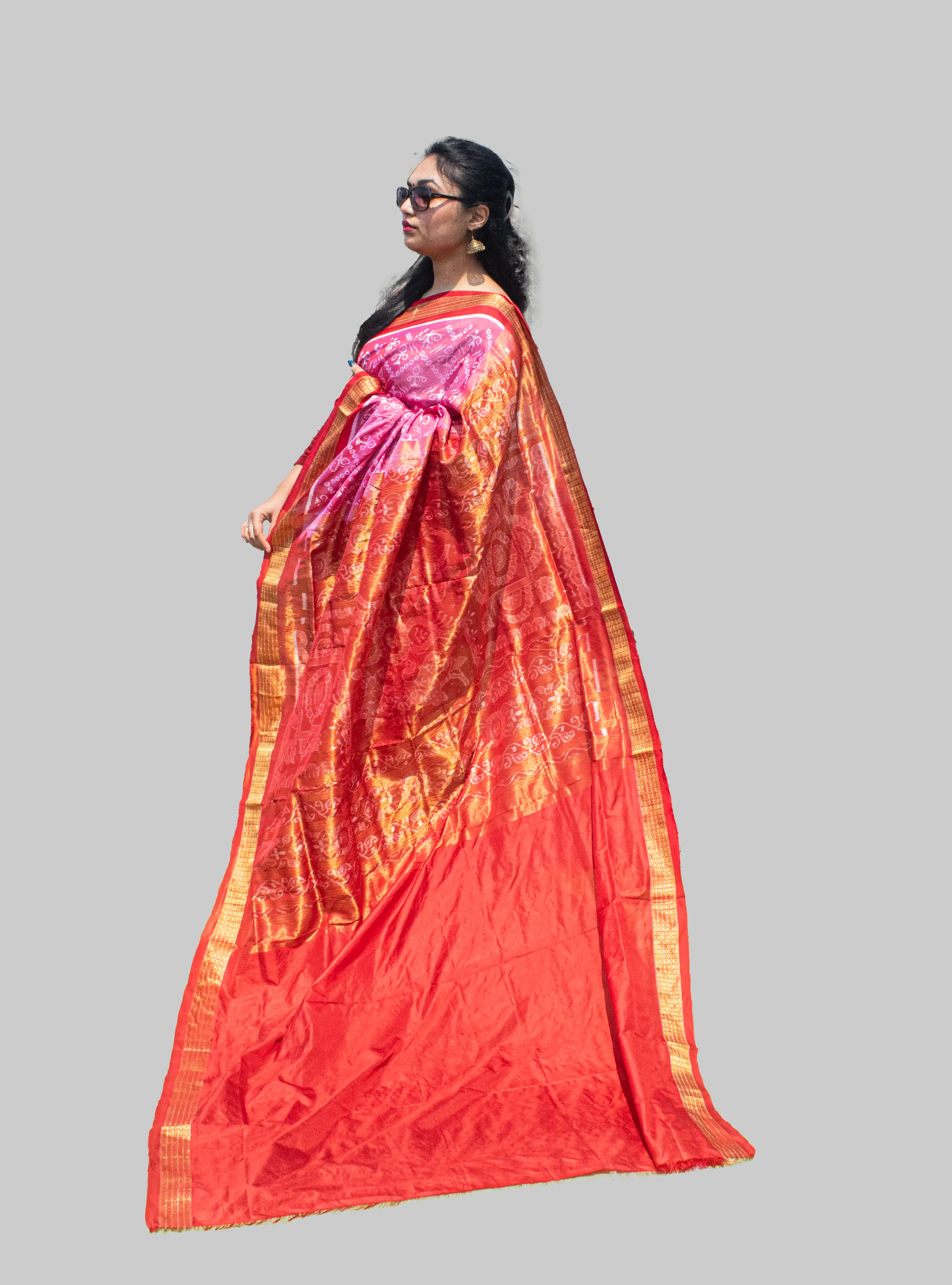 Pink Tribal Arrows Sambalpuri Pure Pata Saree