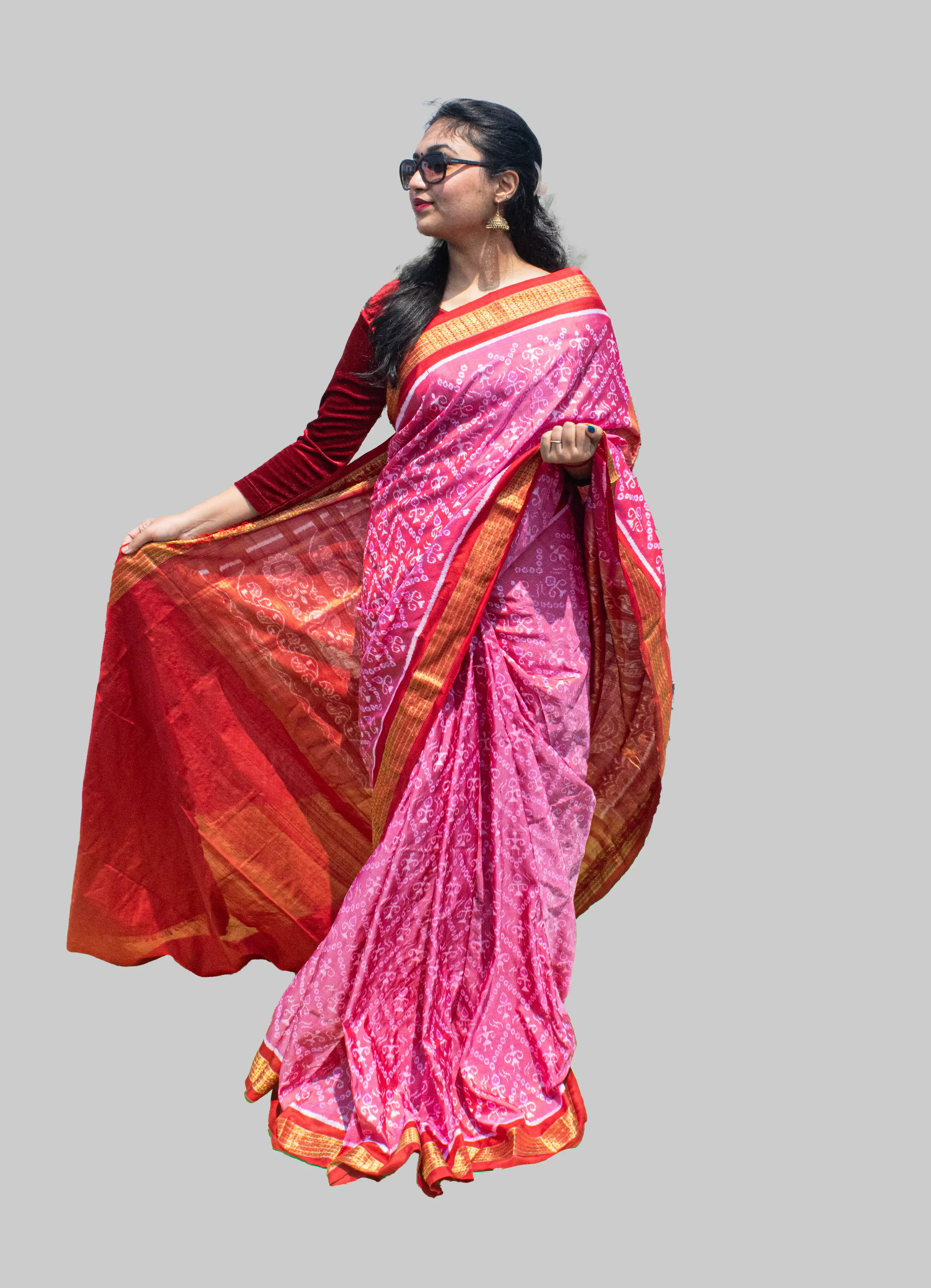 Pink Tribal Arrows Sambalpuri Pure Pata Saree