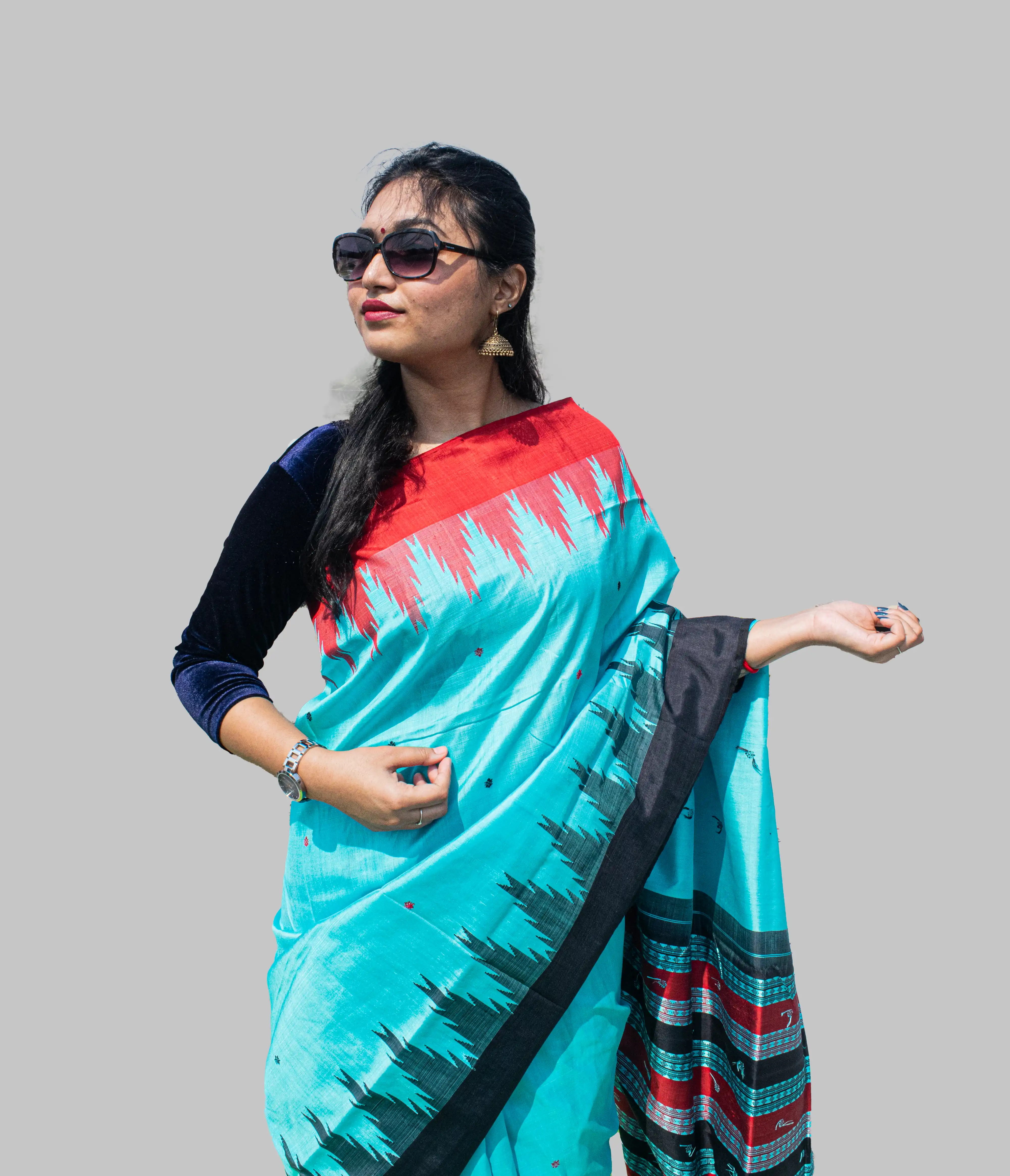 CopperSulphate Ganga Jamuna Berhampuri Pure Pata Saree