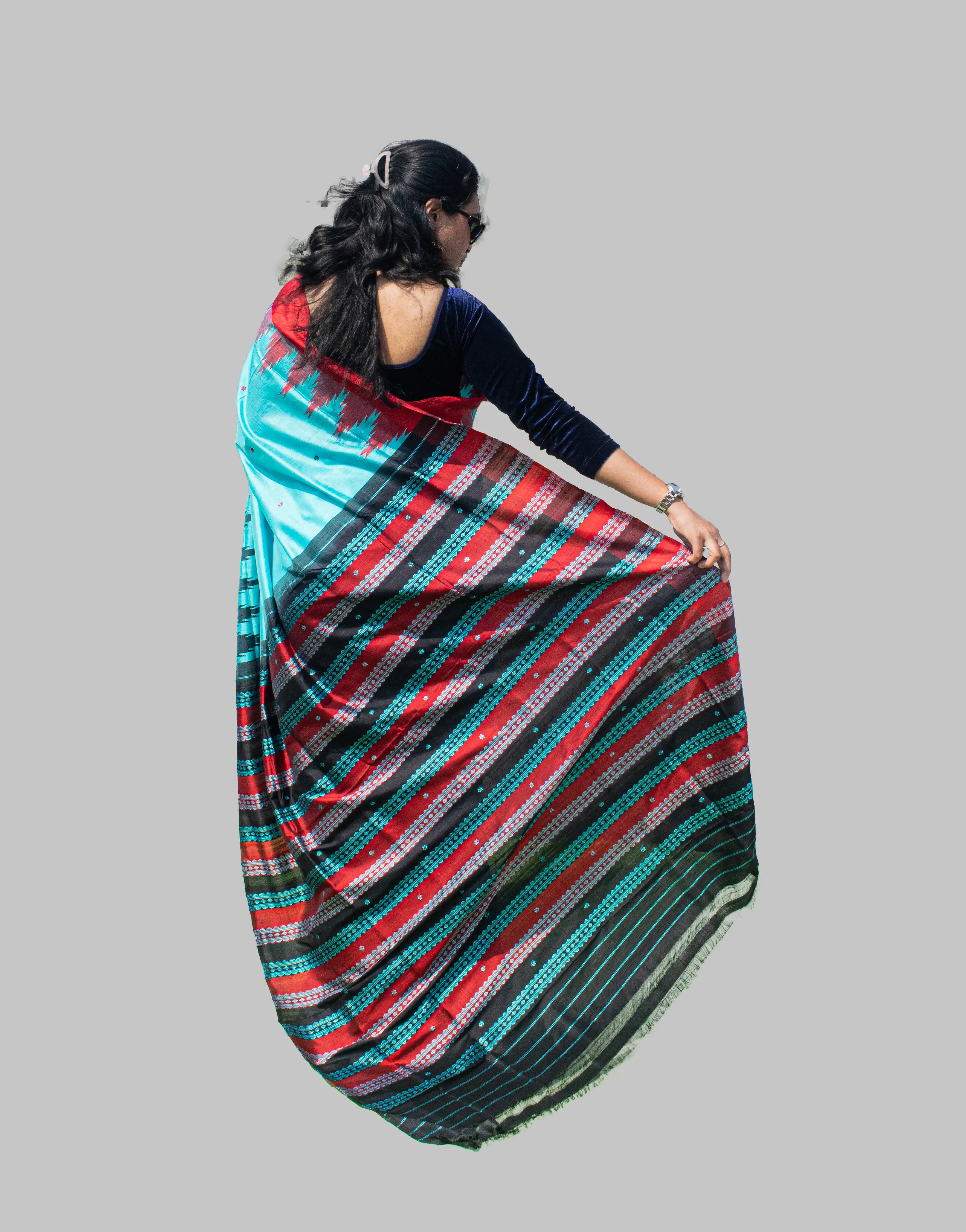 CopperSulphate Ganga Jamuna Berhampuri Pure Pata Saree