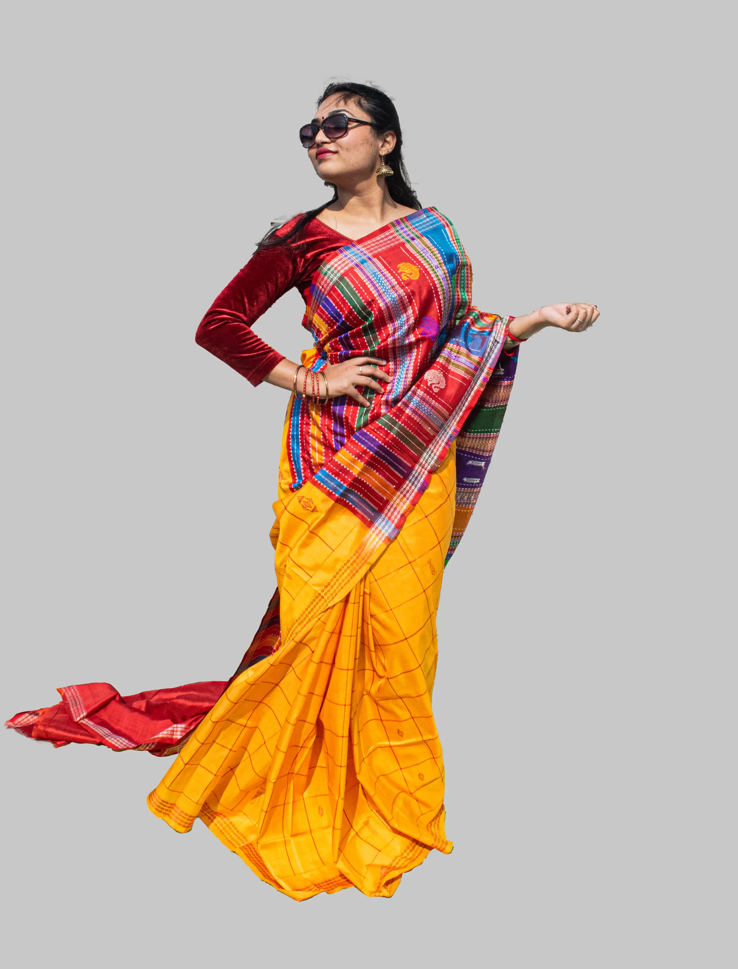 Double Anchal Yellow Berhampuri Pure Pata Saree