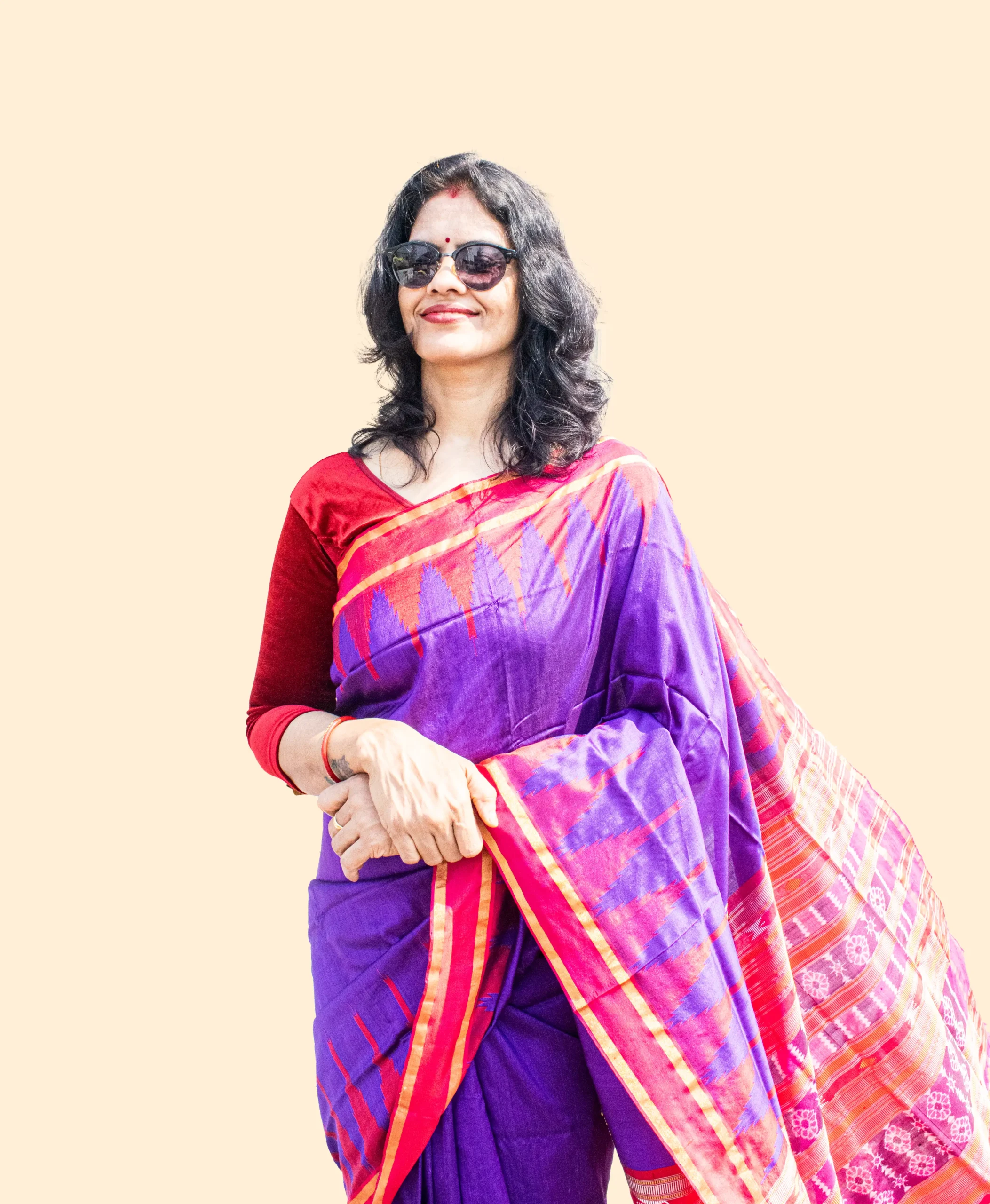 Violet Red Sambalpuri Pure Pata Half Tissue Saree