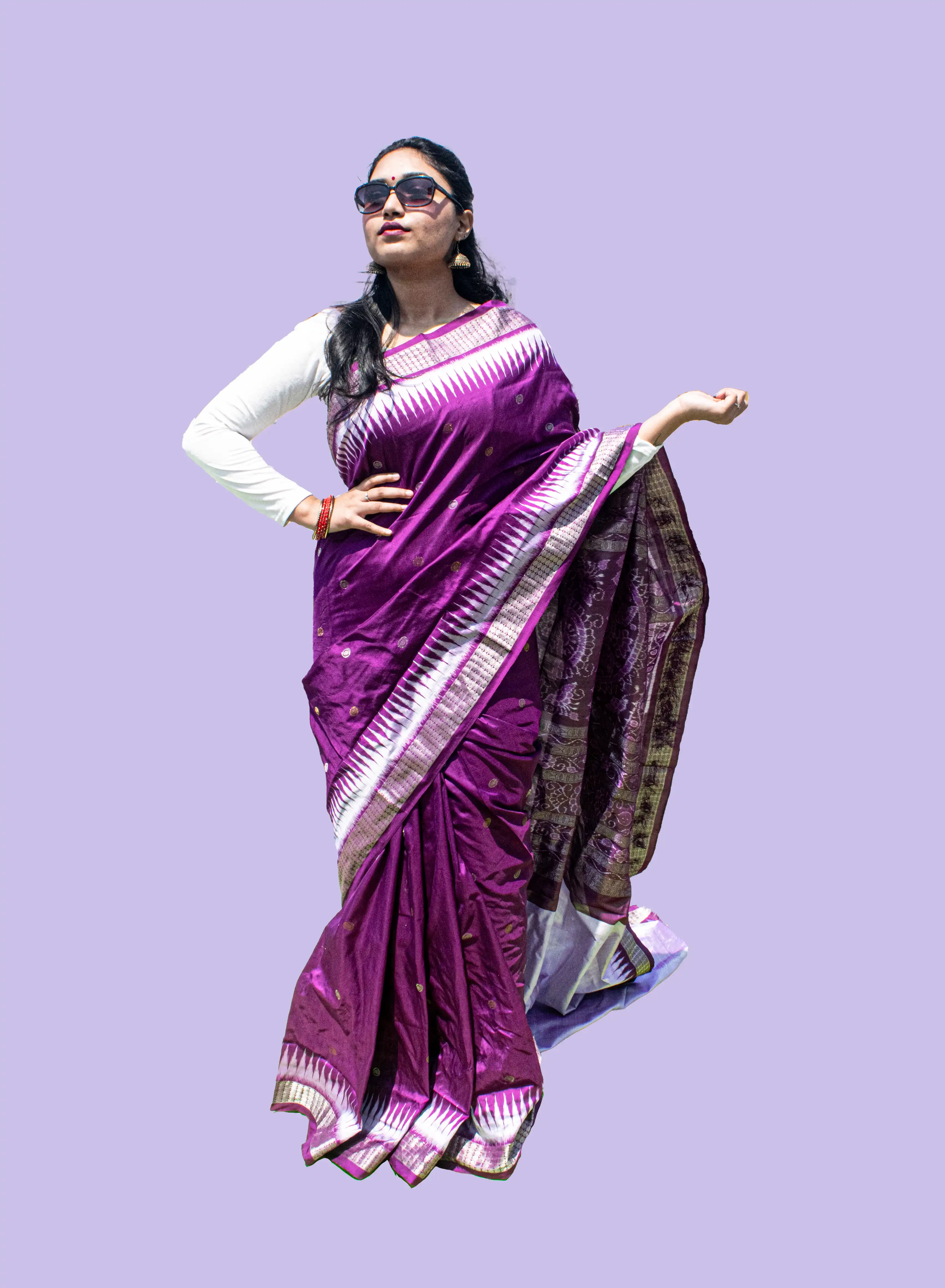 Mauve White Sambalpuri Pure Pata Half Tissue Saree