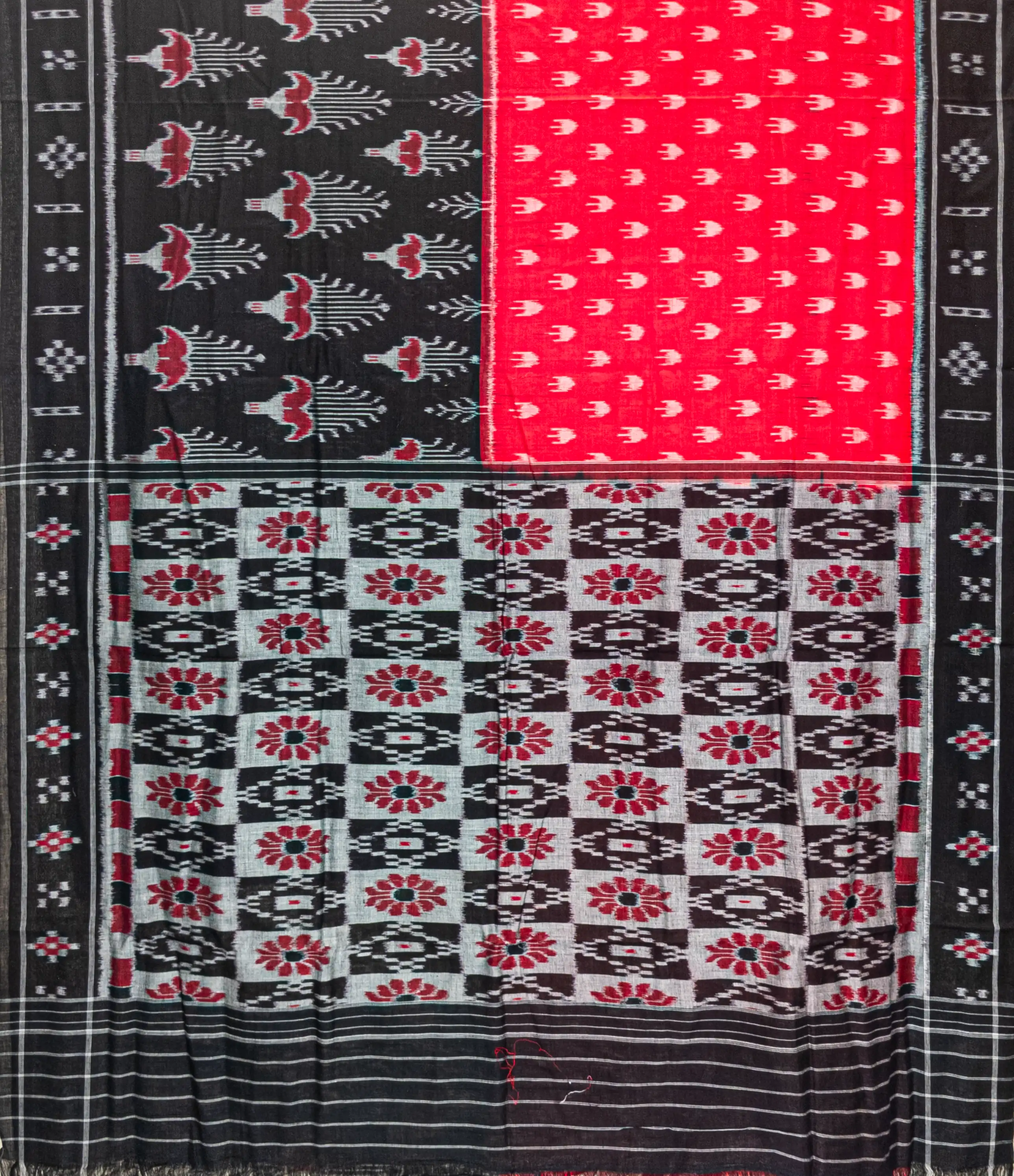Black Red Half Half Khandua Cotton Saree