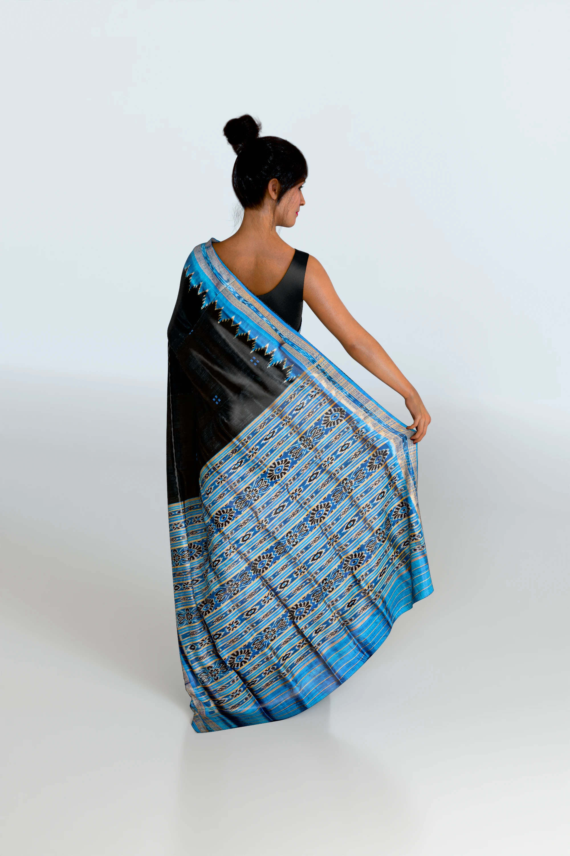 Plain Black CopperSulphate Khandua Pata Saree