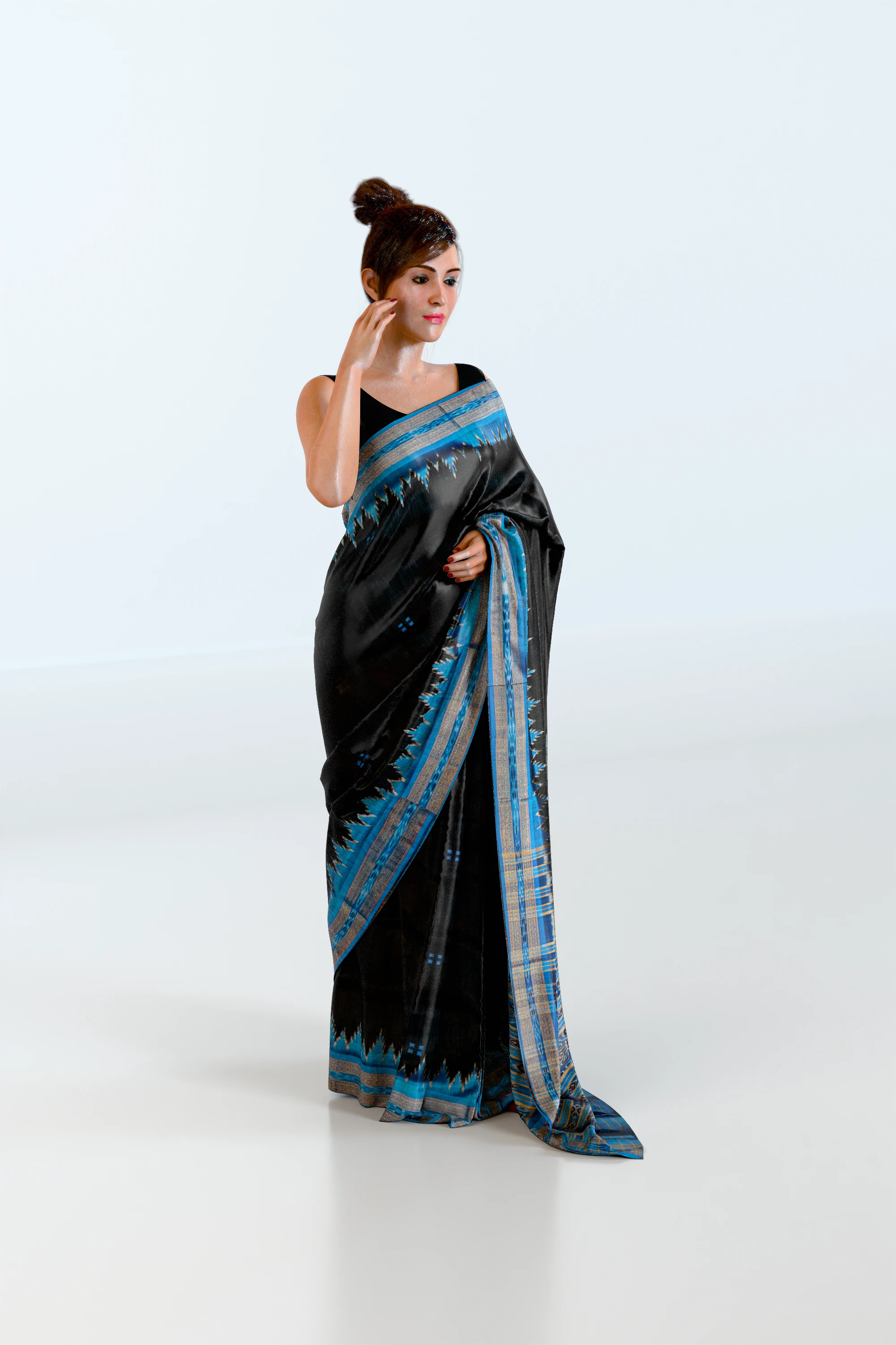 Plain Black CopperSulphate Khandua Pata Saree