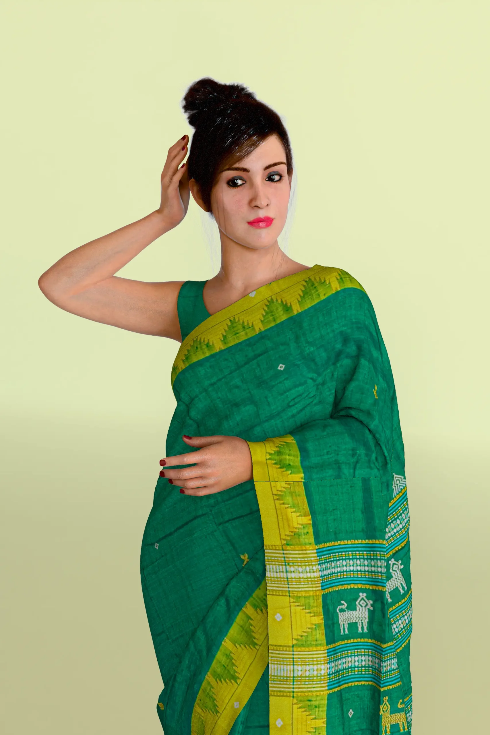 Green Yellow Kotpad Tussar Silk Saree