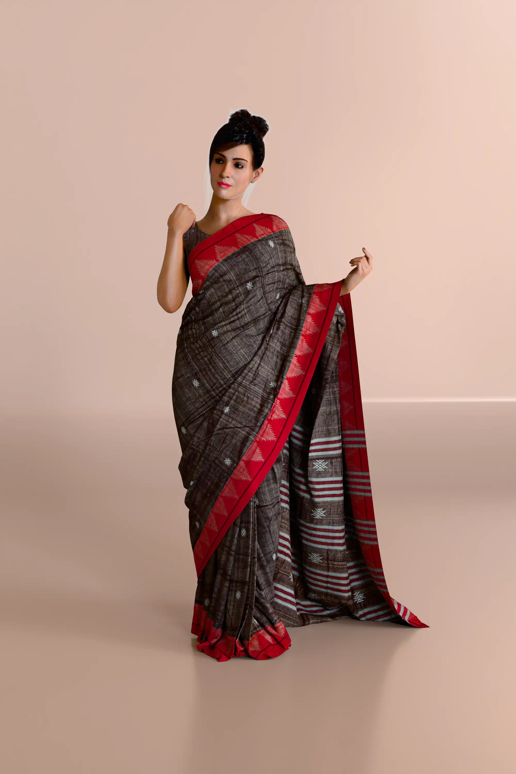 Brownish Gray Kotpad Tussar Silk Saree