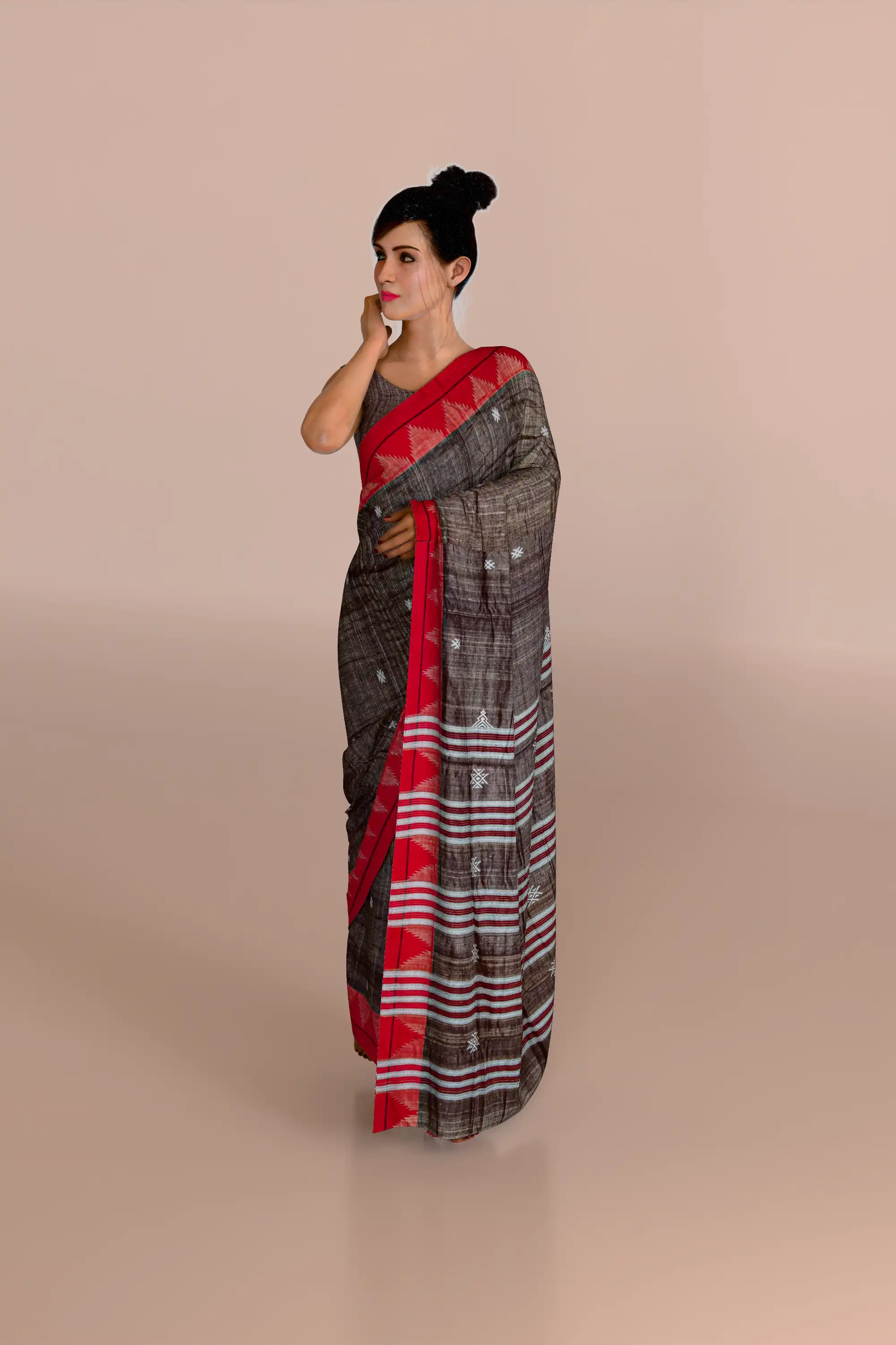 Brownish Gray Kotpad Tussar Silk Saree