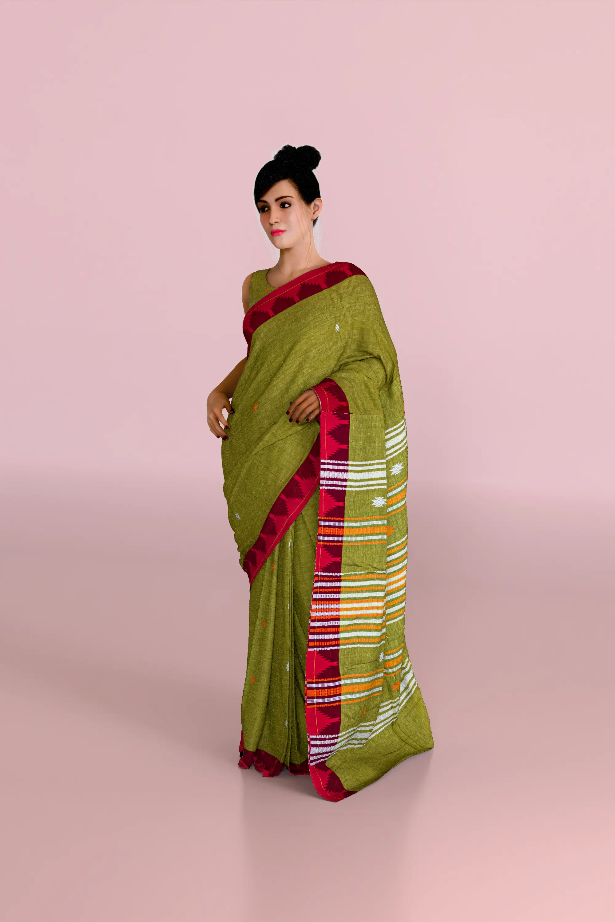 Green Red Kotpad Cotton Saree