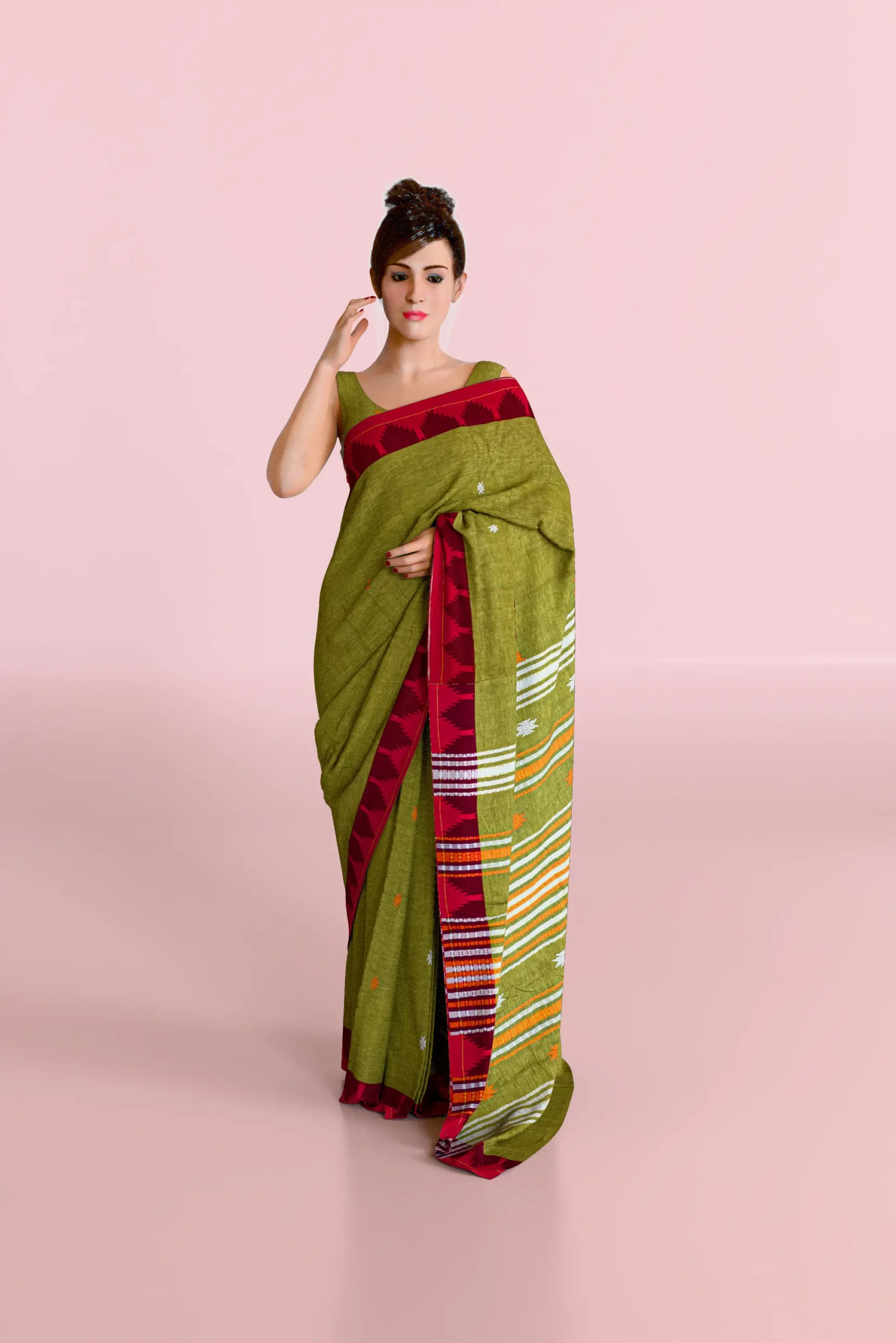Green Red Kotpad Cotton Saree