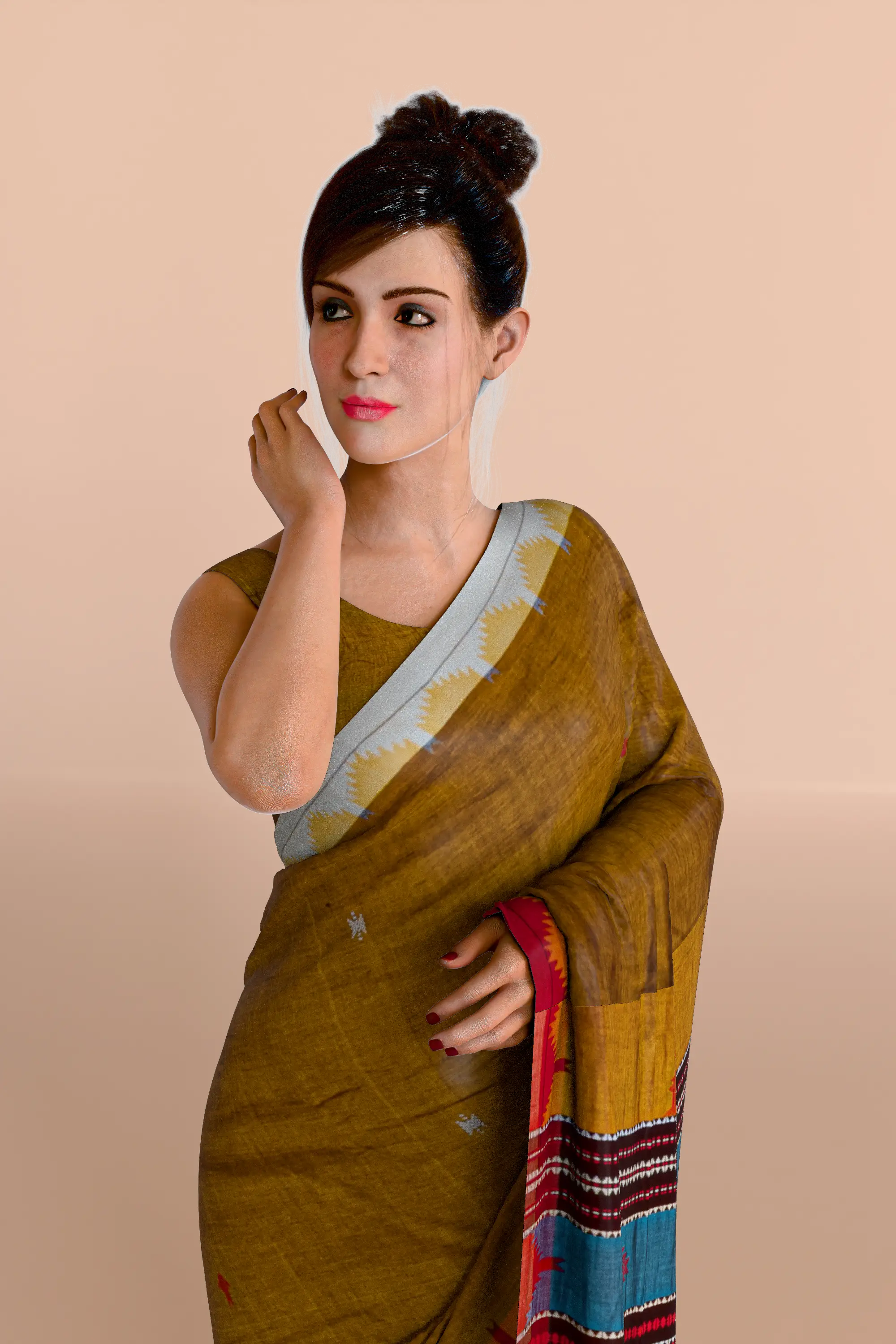 Brown Cream Kotpad Cotton Saree