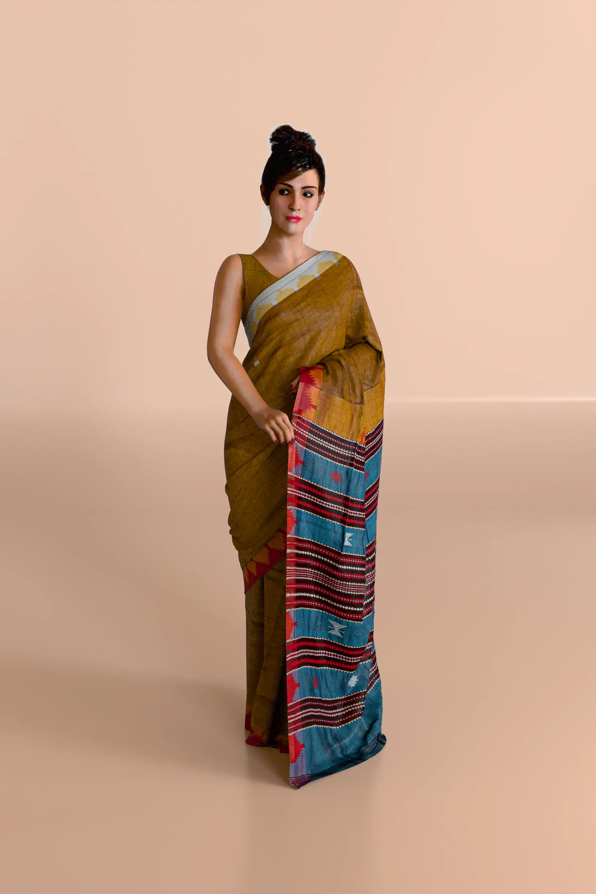 Brown Cream Kotpad Cotton Saree