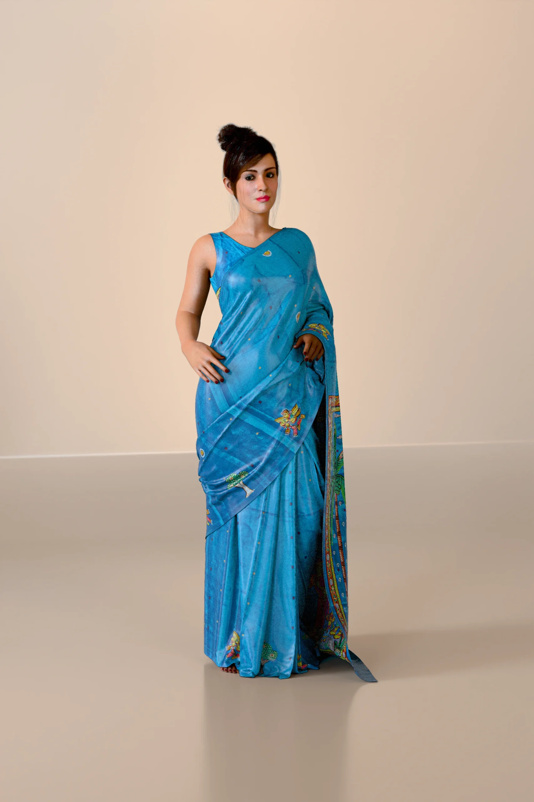 Blue Raja Parba Pattachitra Tussar Silk Saree