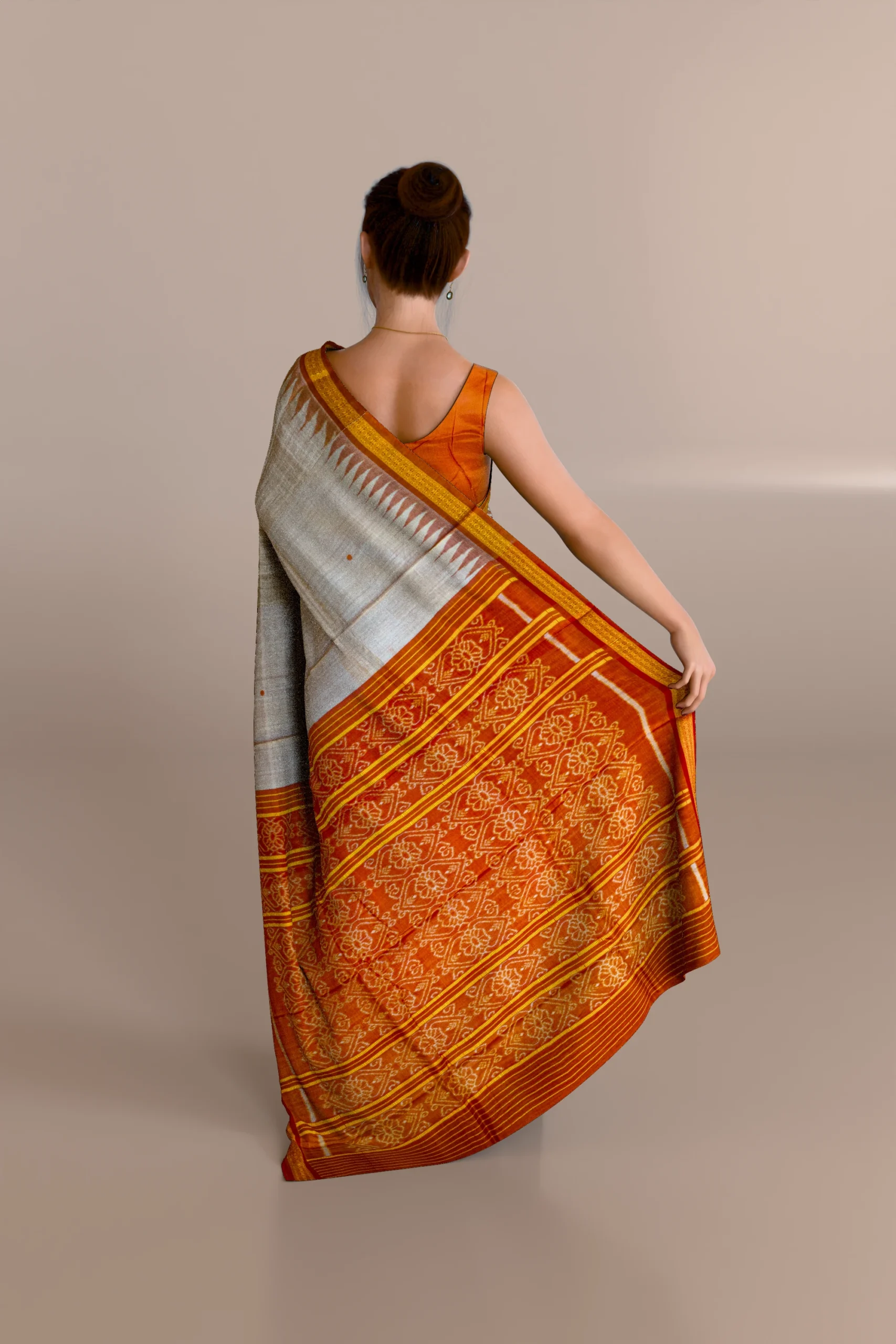 Orange Patli Pallu Gopalpur Tussar Silk Saree