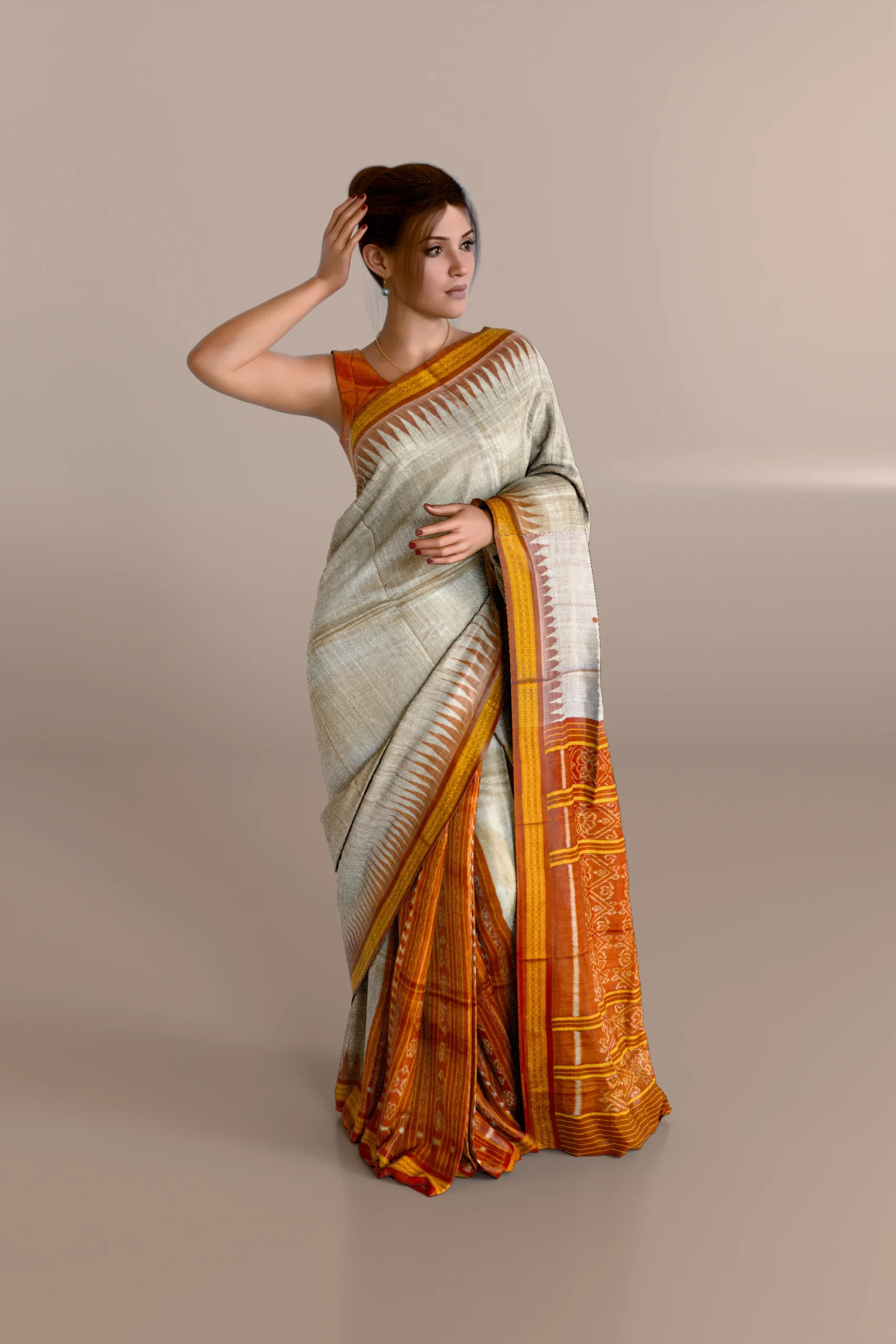 Orange Patli Pallu Gopalpur Tussar Silk Saree