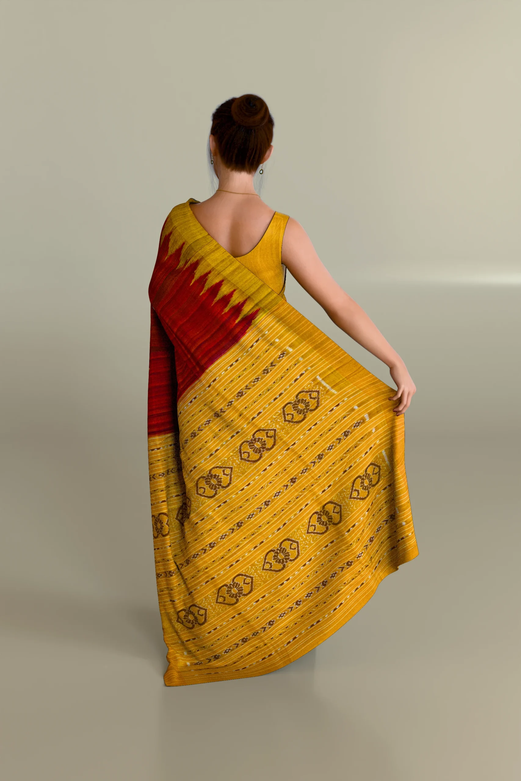 Red Yellow Gopalpur Tussar Silk Saree