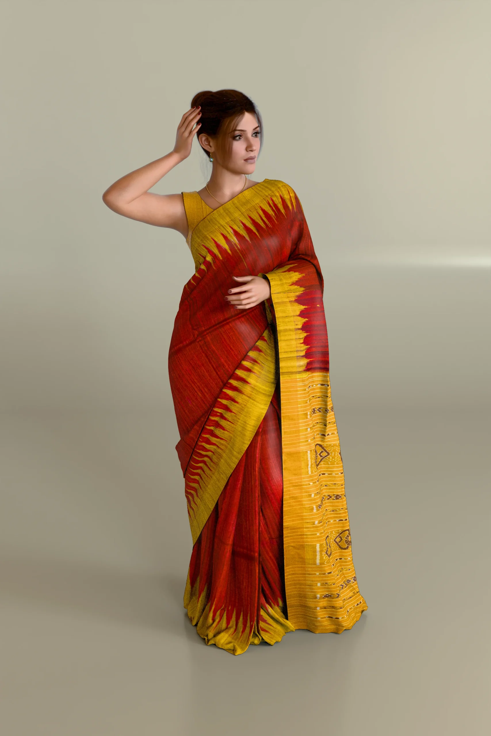 Red Yellow Gopalpur Tussar Silk Saree