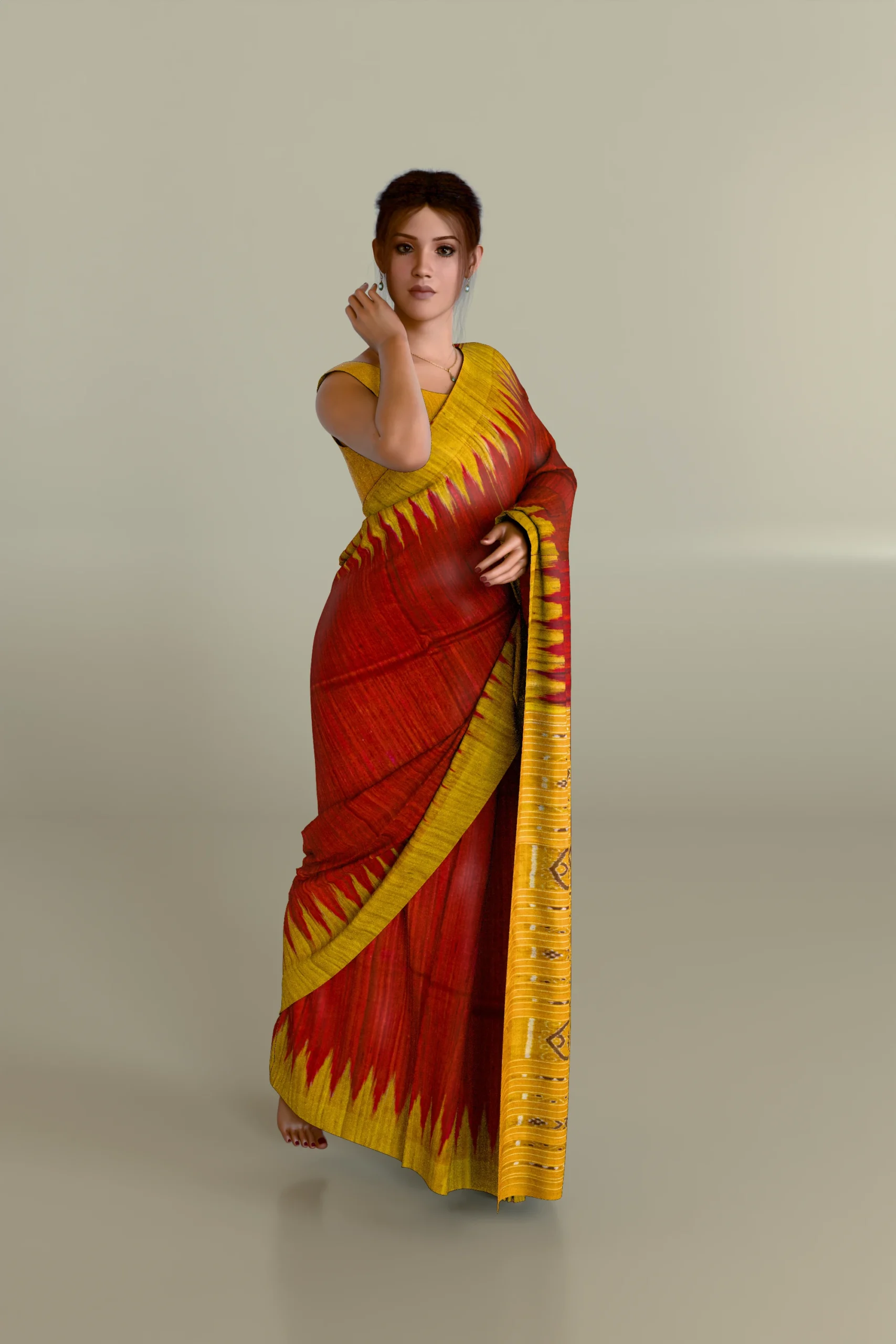 Red Yellow Gopalpur Tussar Silk Saree