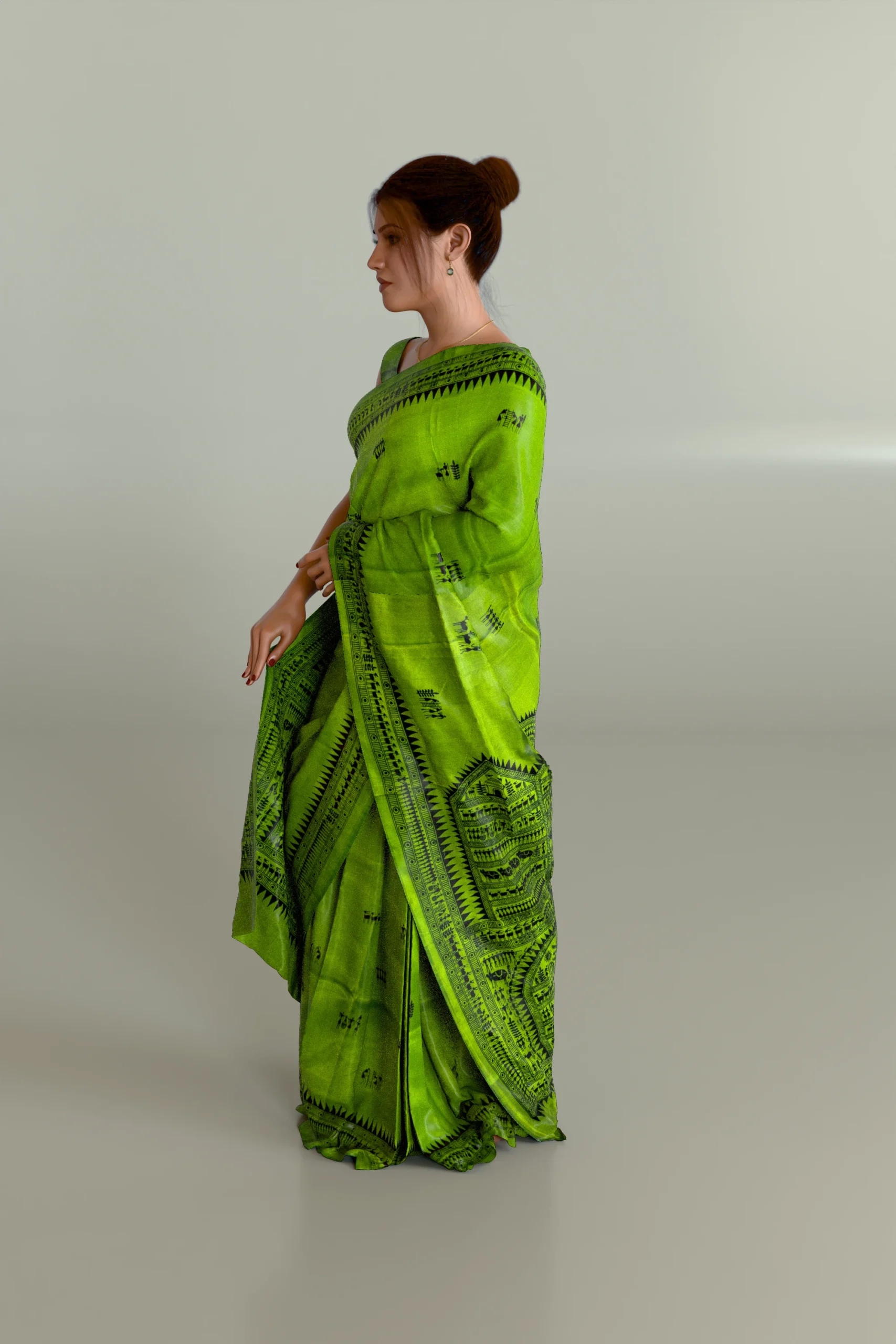 Green Tribal Pattachitra Tussar Silk Saree