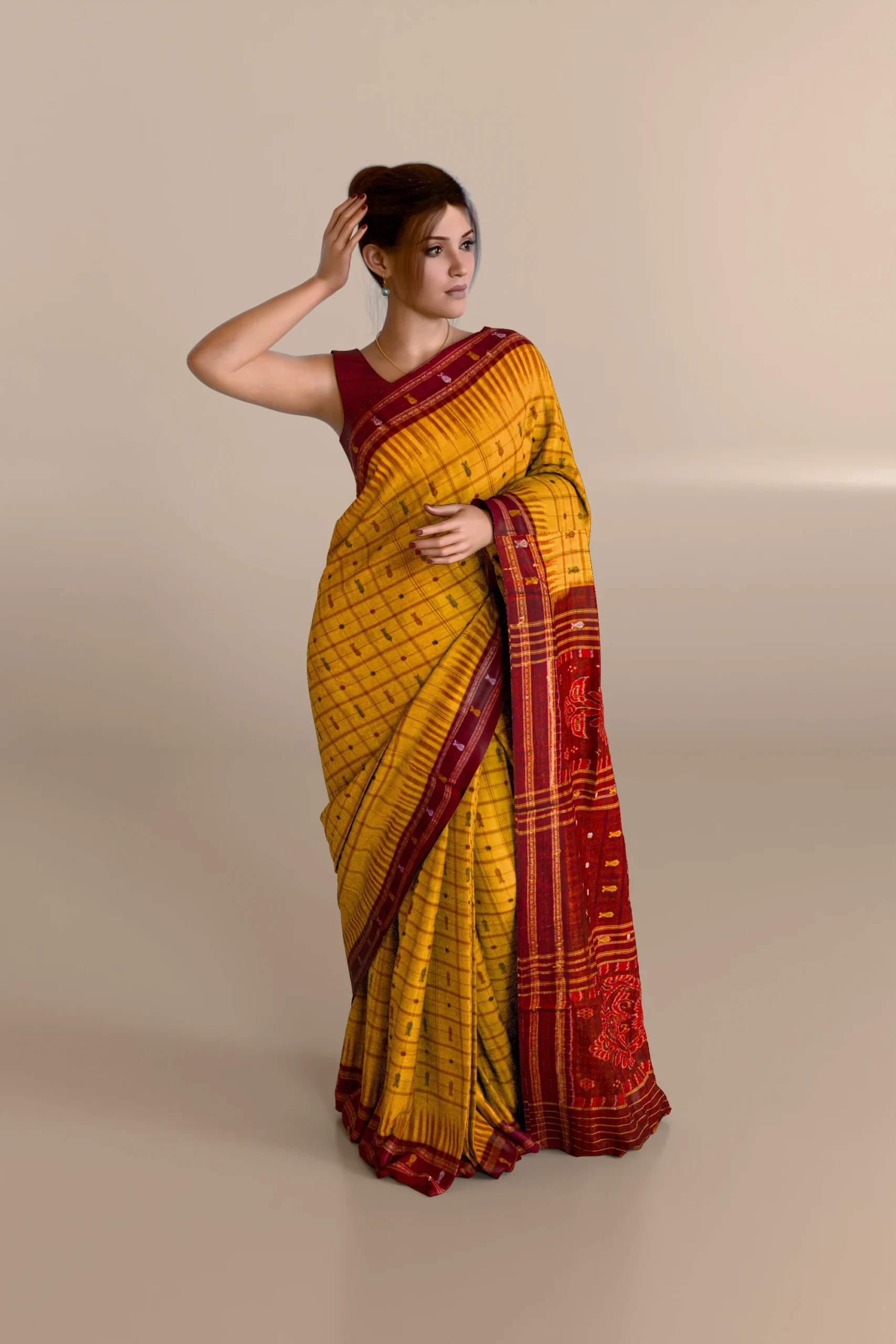 Yellow Hazarbuti Sambalpuri Cotton Saree