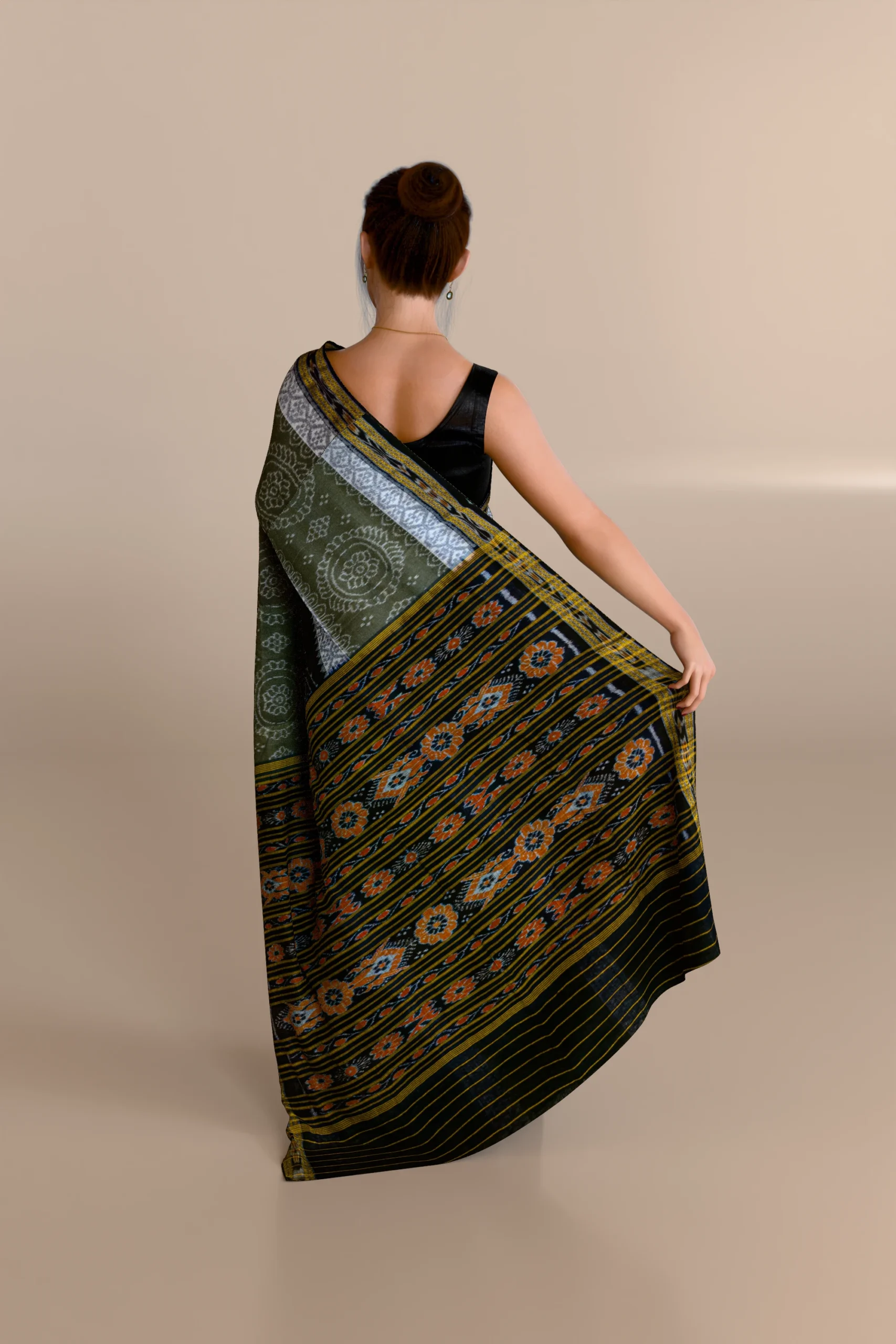 Olive Sambalpuri Cotton Saree