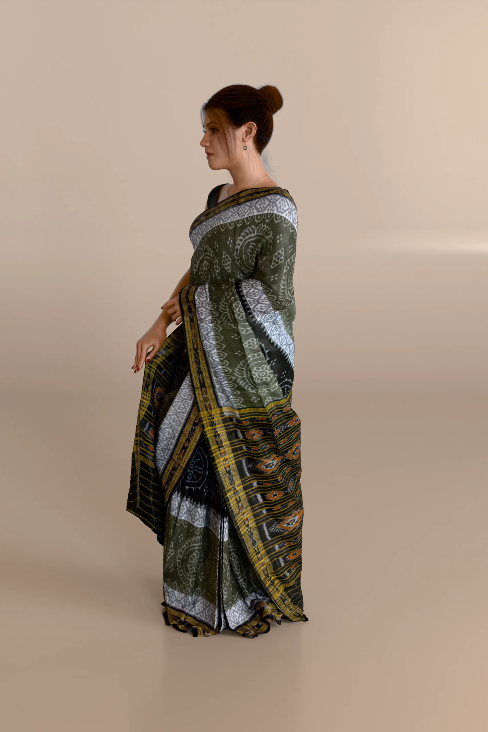Olive Sambalpuri Cotton Saree