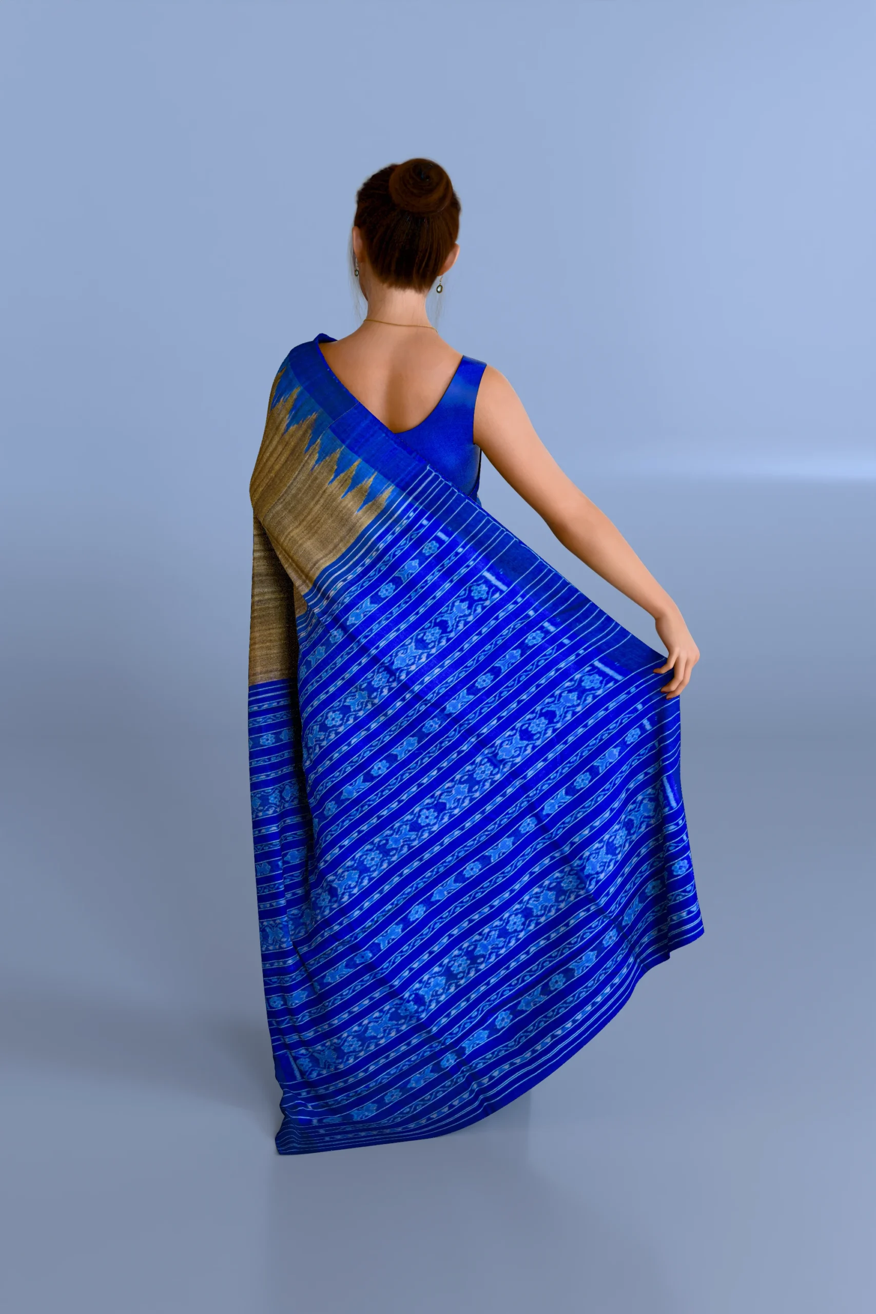 Brown Blue Gopalpur Tussar Silk Saree