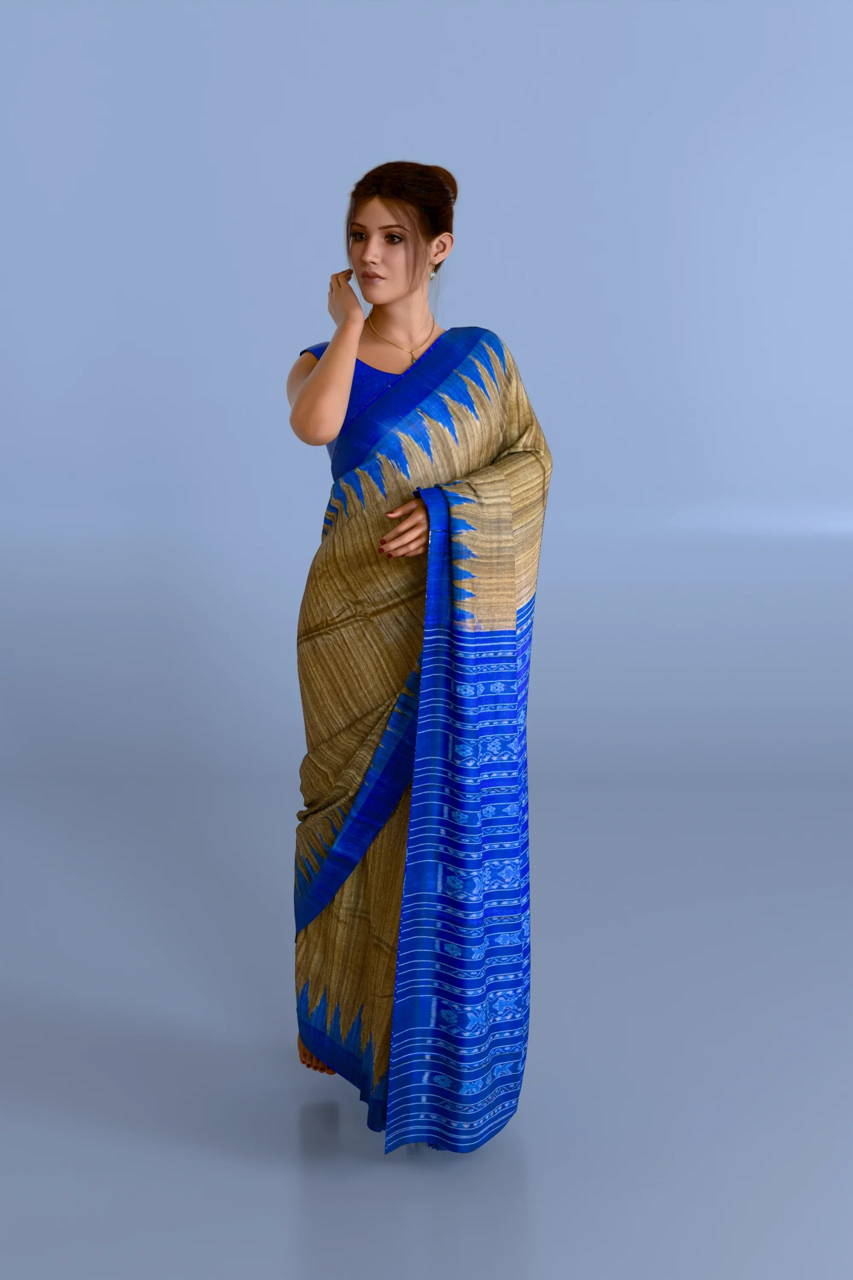Brown Blue Gopalpur Tussar Silk Saree